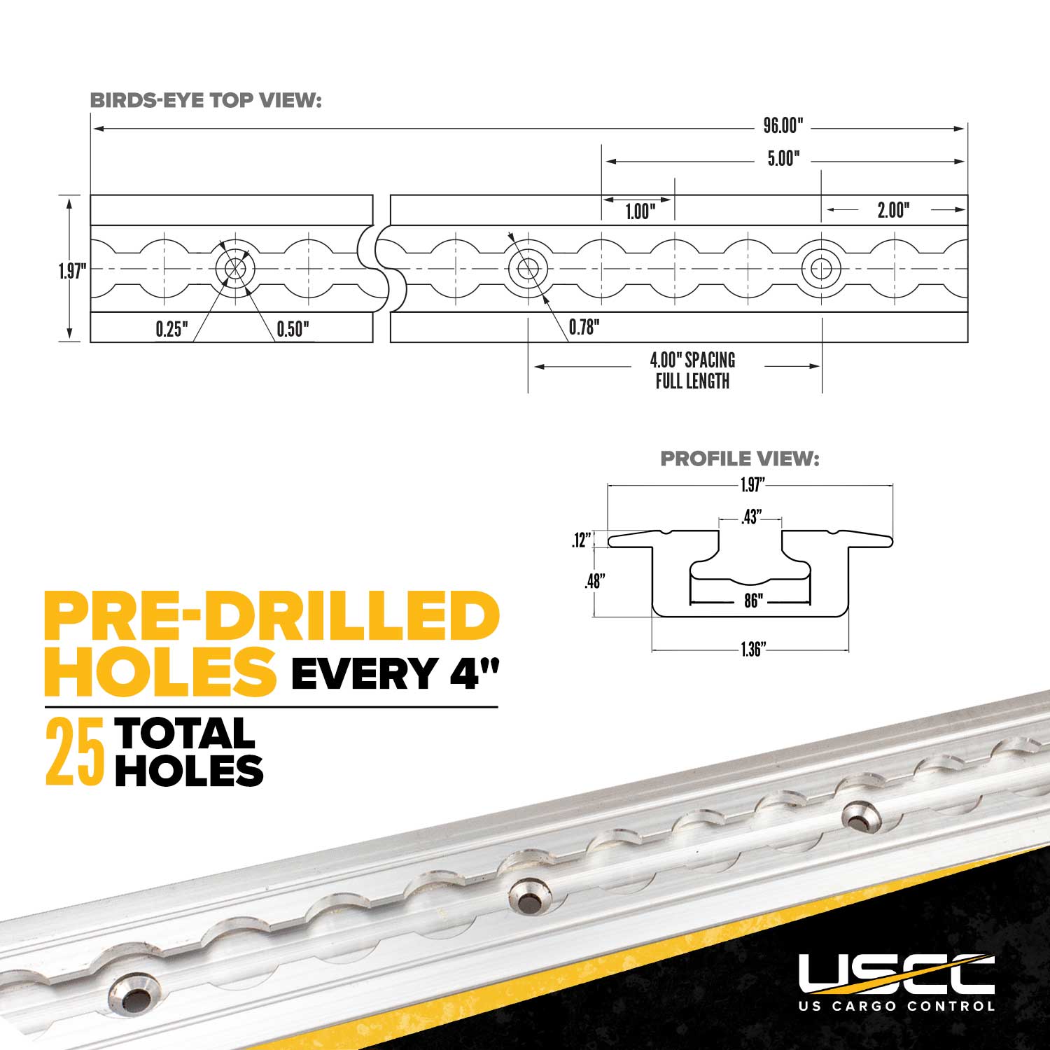 96" Flanged L-Track | Aluminum | 4-Pack Image 6 of 10