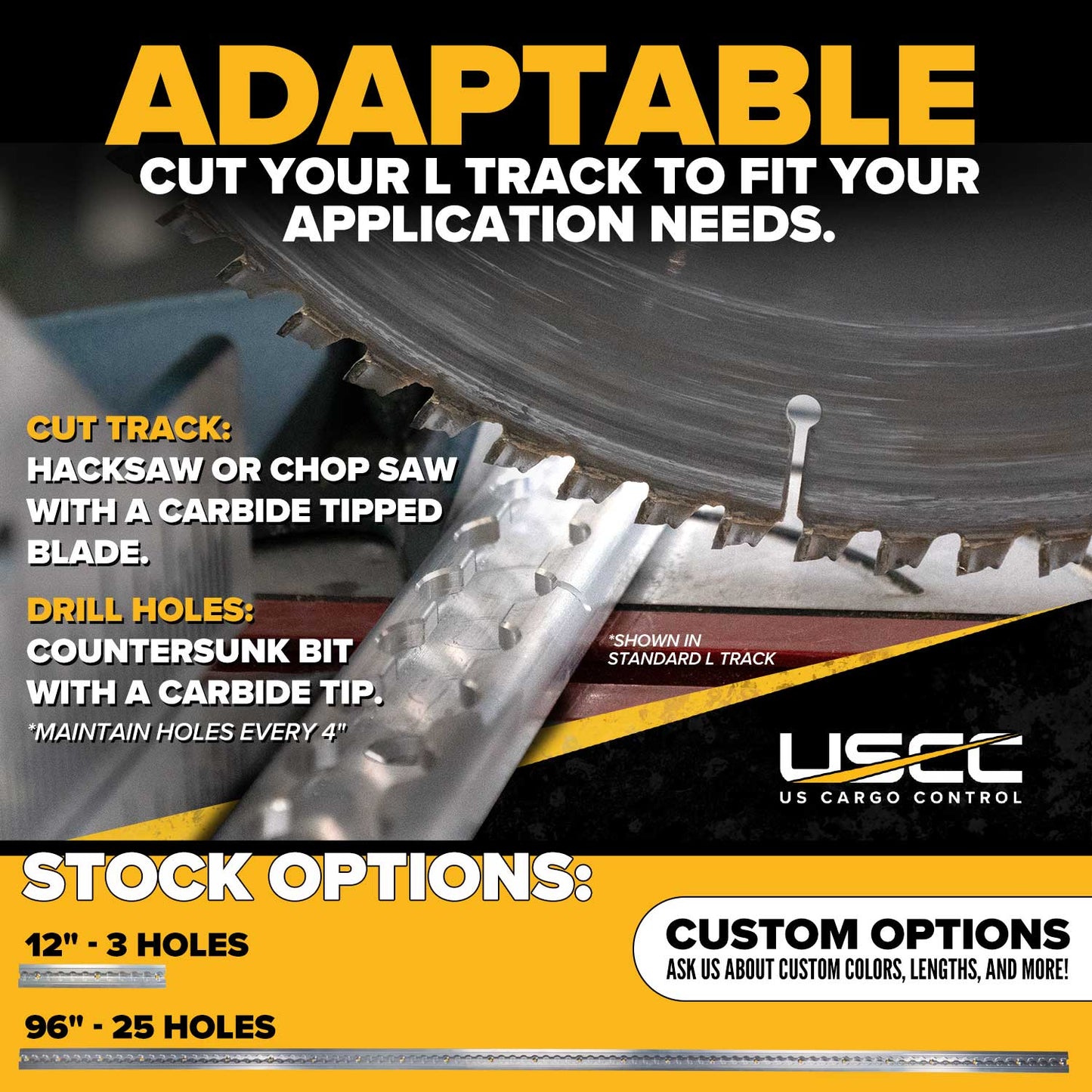 96" Flanged L-Track | Aluminum | 4-Pack Image 9 of 10