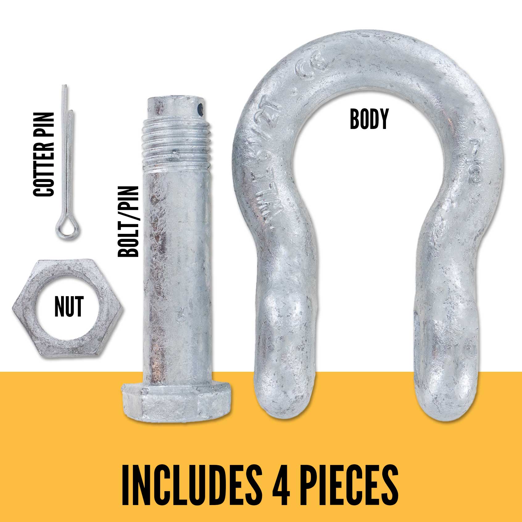 3" Galvanized Bolt Type Anchor Shackle - 85 Ton parts of a shackle