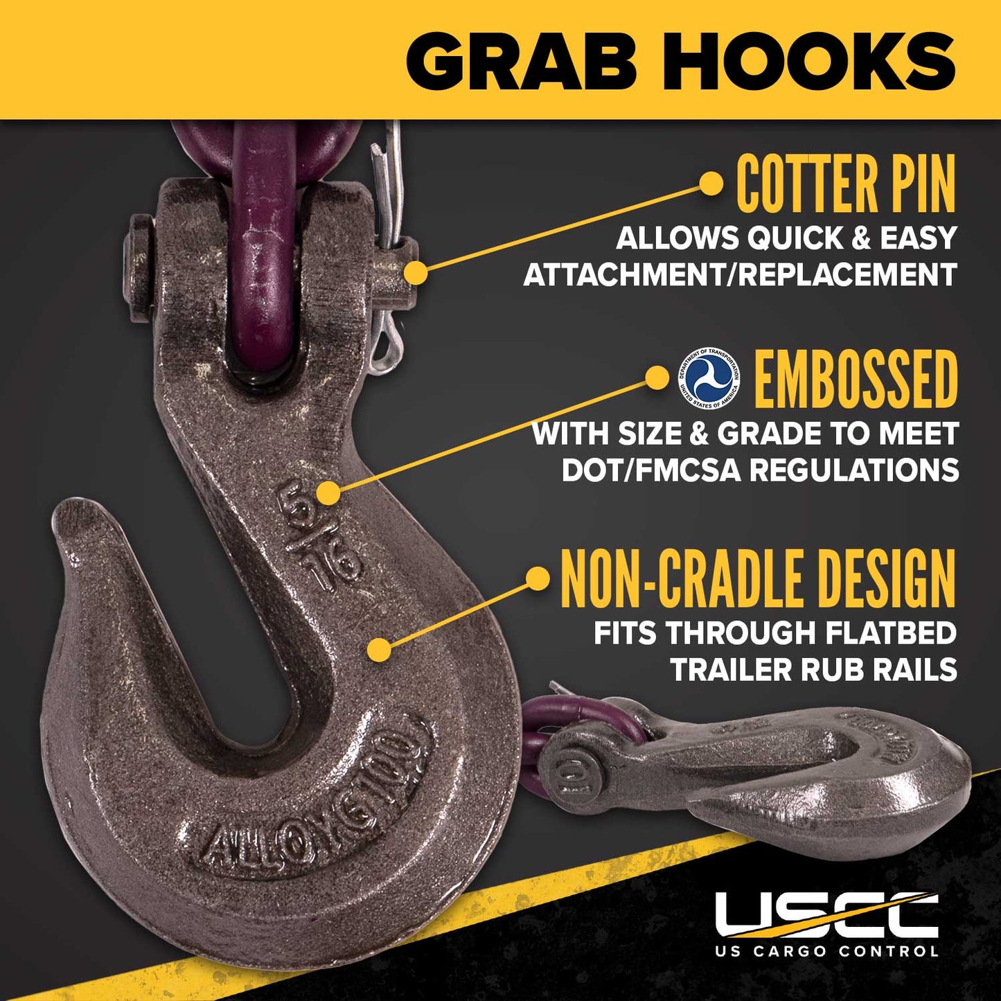 5/16" x 16' Tie Down Chain with Clevis Grab Hooks | Grade 100