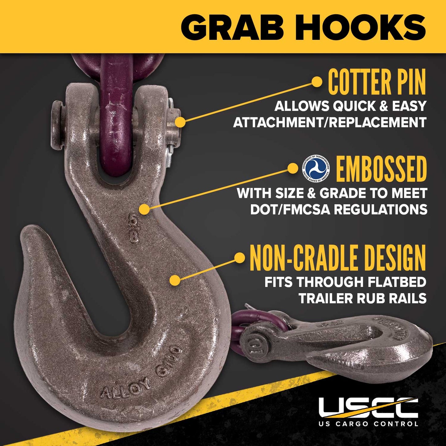 5/8" x 10' Tie Down Chain with Clevis Grab Hooks | Grade 100