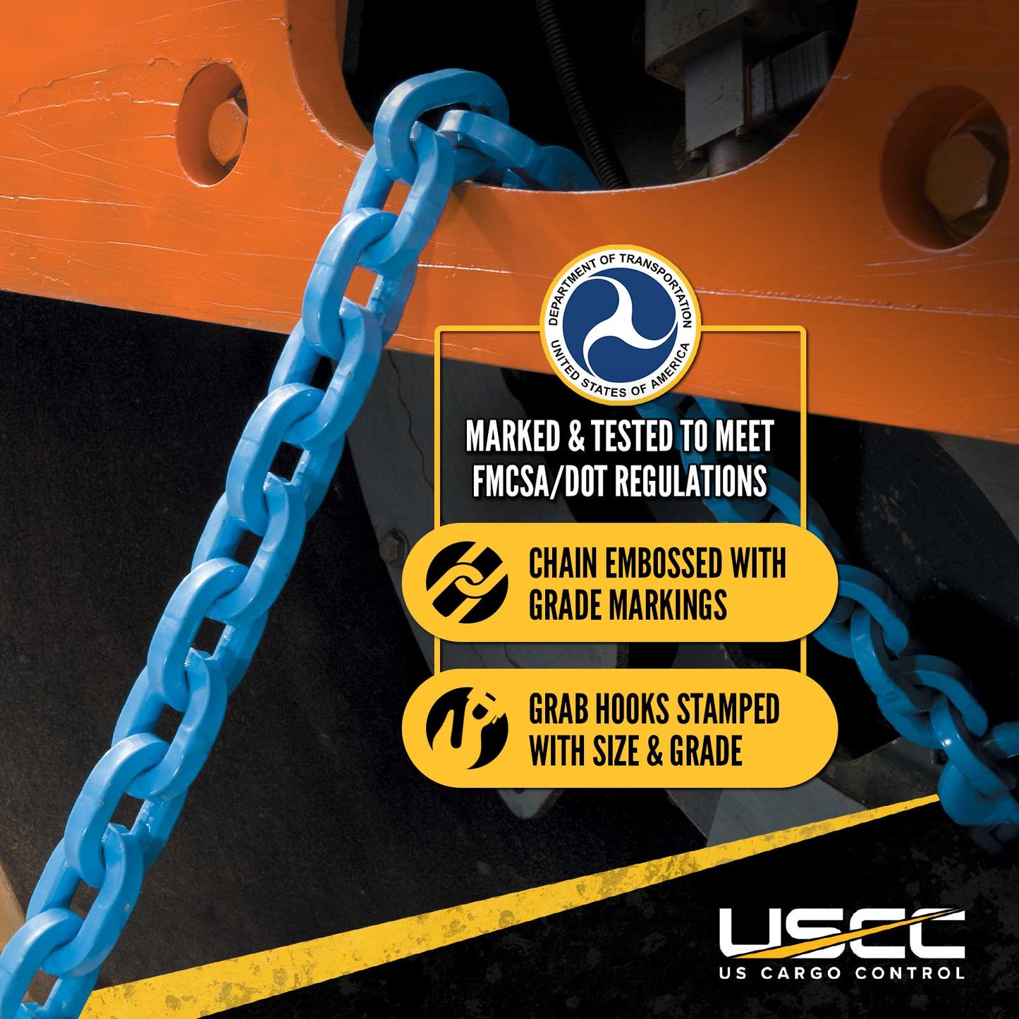 3/8" x 20' Tie Down Chain with Eye Grab Hooks | Grade 120