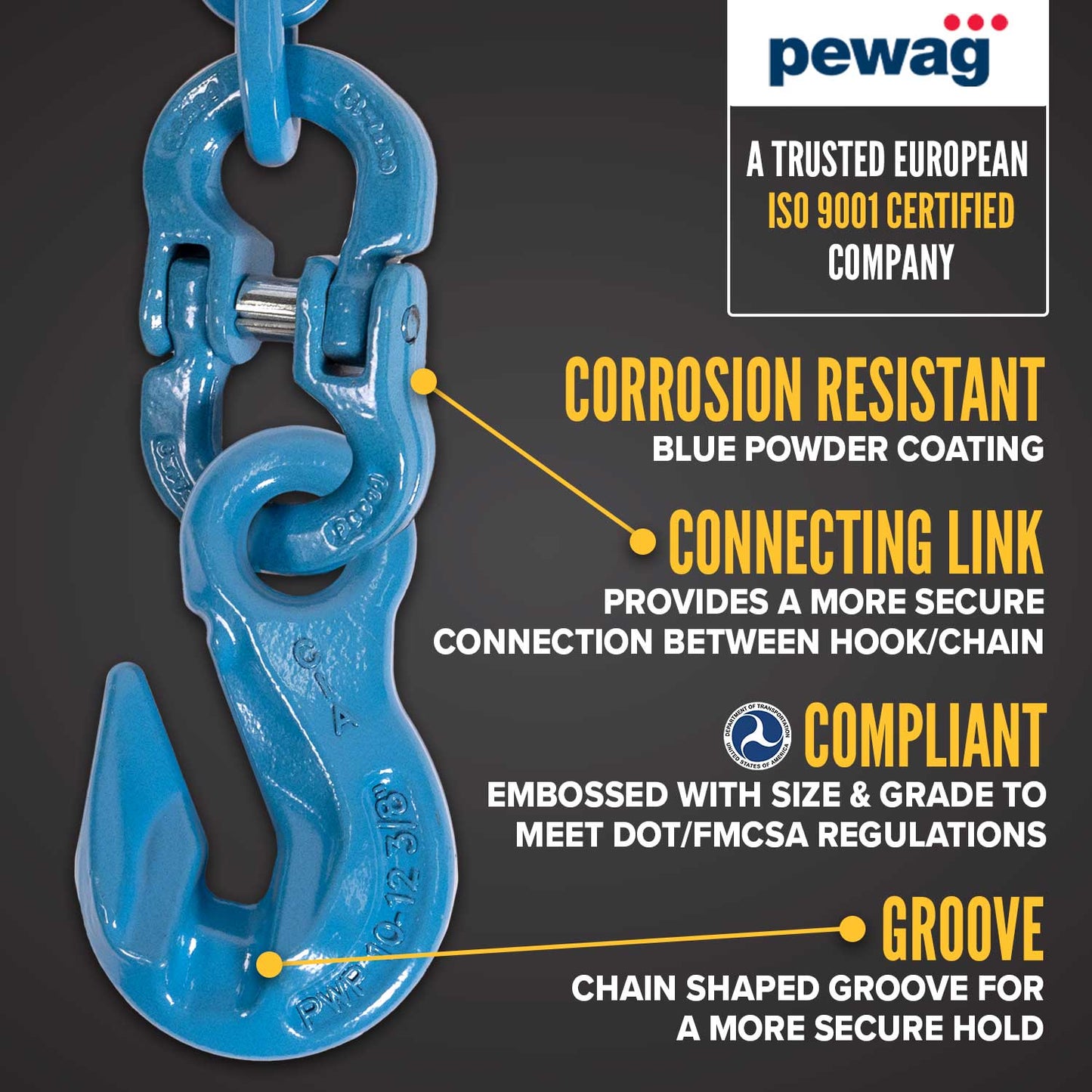3/8" x 20' Tie Down Chain with Eye Grab Hooks | Grade 120