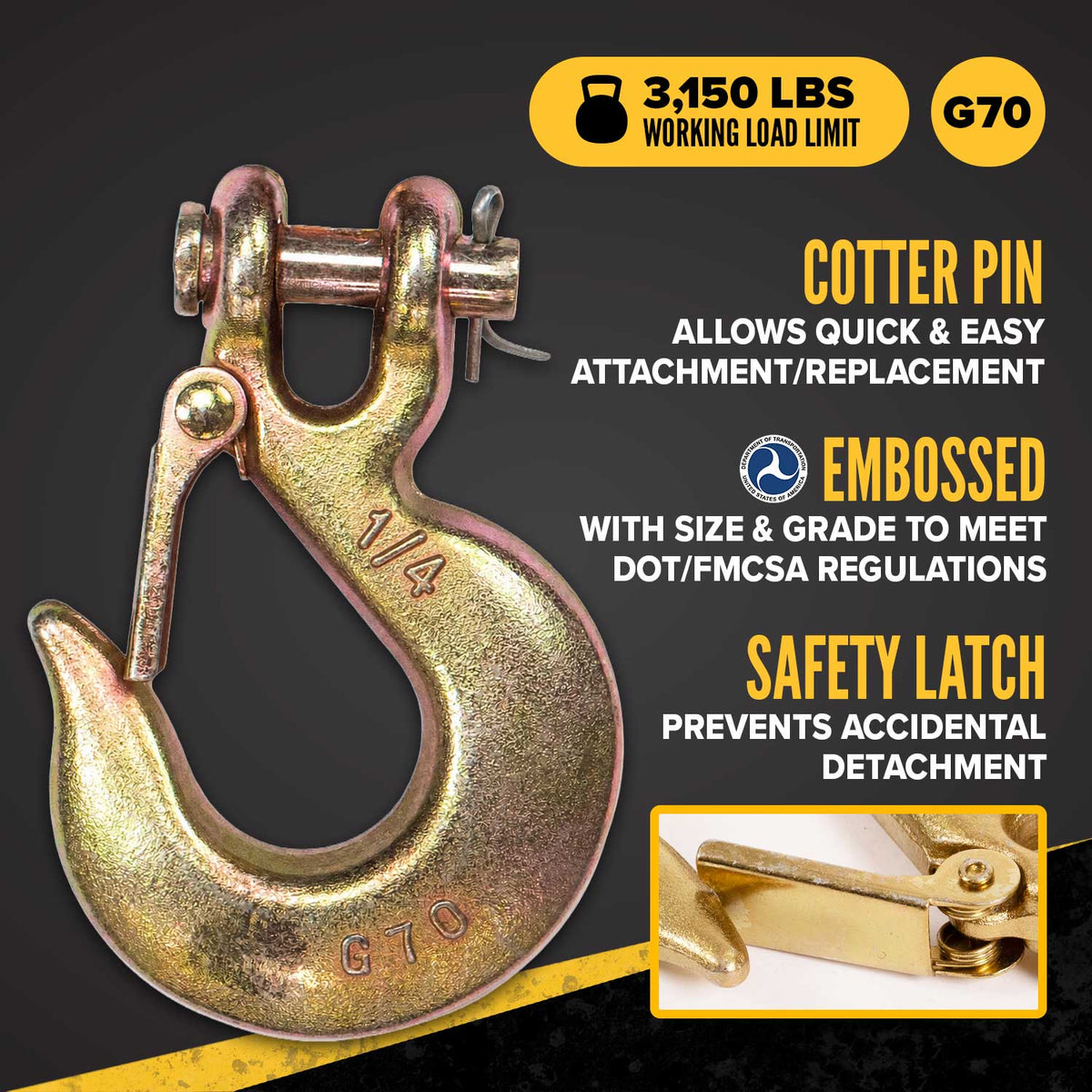 1/4" Clevis Slip Hook with Latch | Grade 70