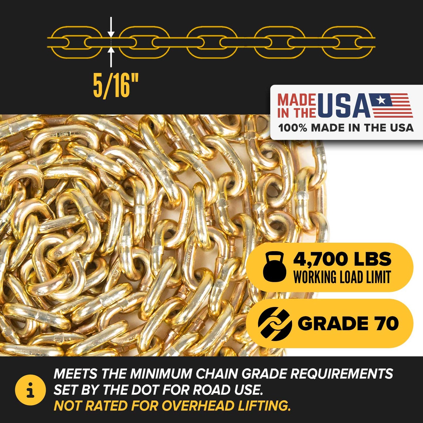 5/16" CM® Transport Chain by the Foot | Grade 70 | Made in USA
