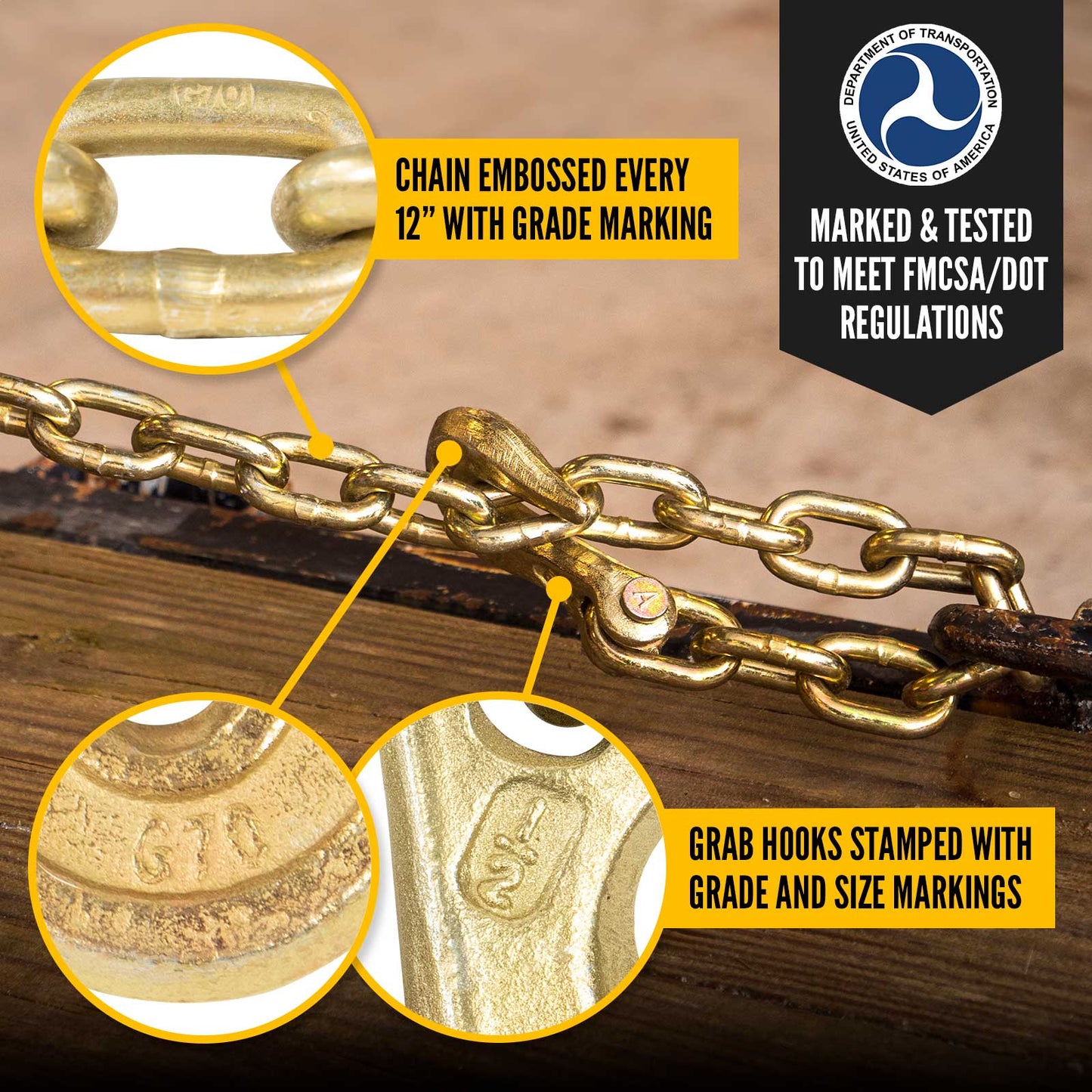 1/2" x 20' Grade 70 Transport Chain with Clevis Grab Hooks | 10-Pack (Drum)