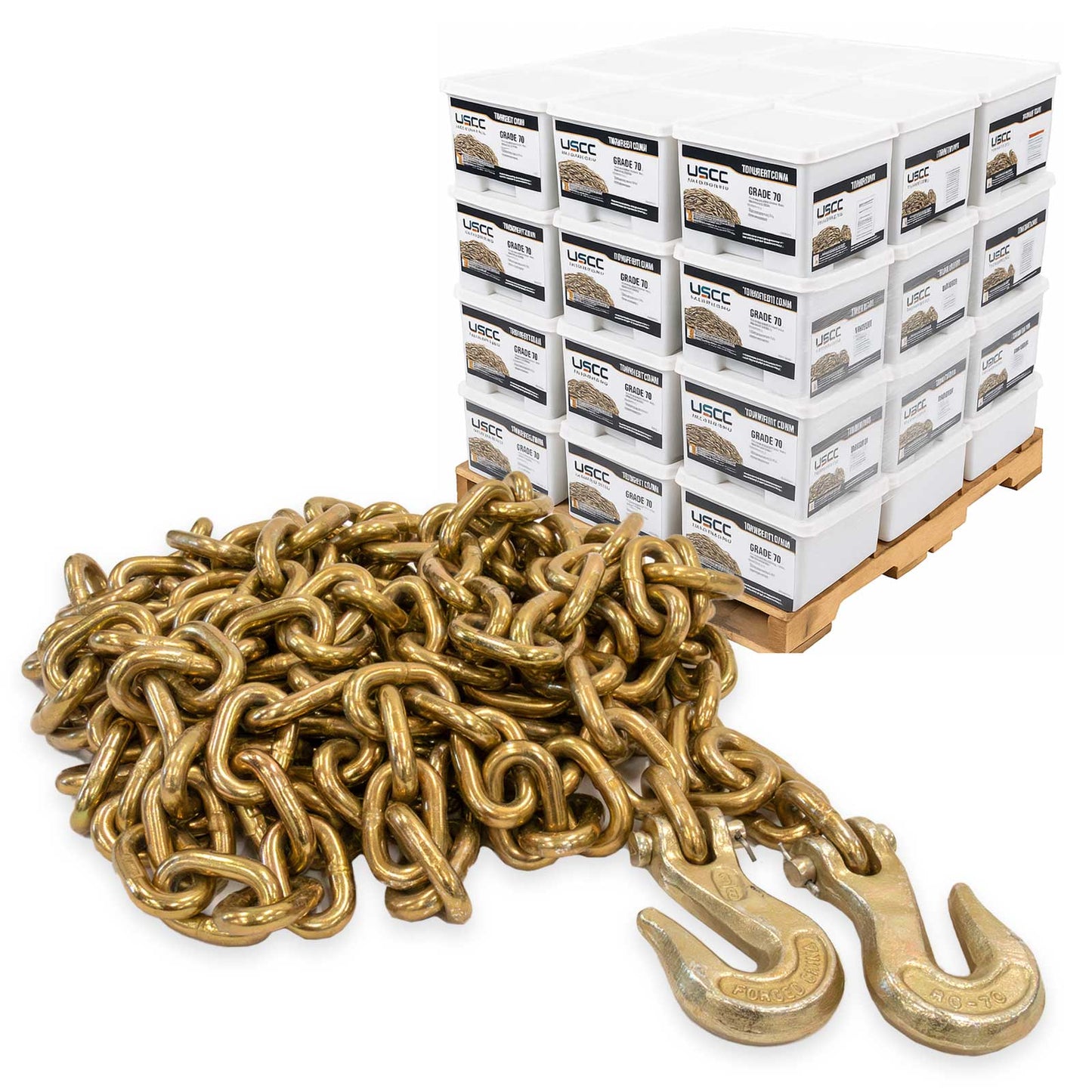 3/8" x 25' Grade 70 Transport Chain with Clevis Grab Hooks | 32-Pack (Pallet)