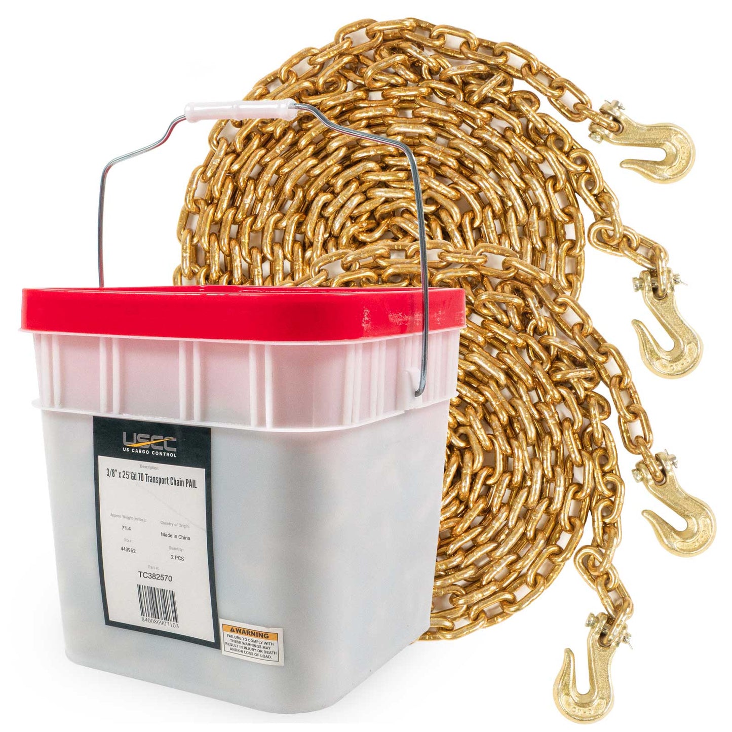 3/8" x 25' Grade 70 Transport Chain with Clevis Grab Hooks | 2-Pack