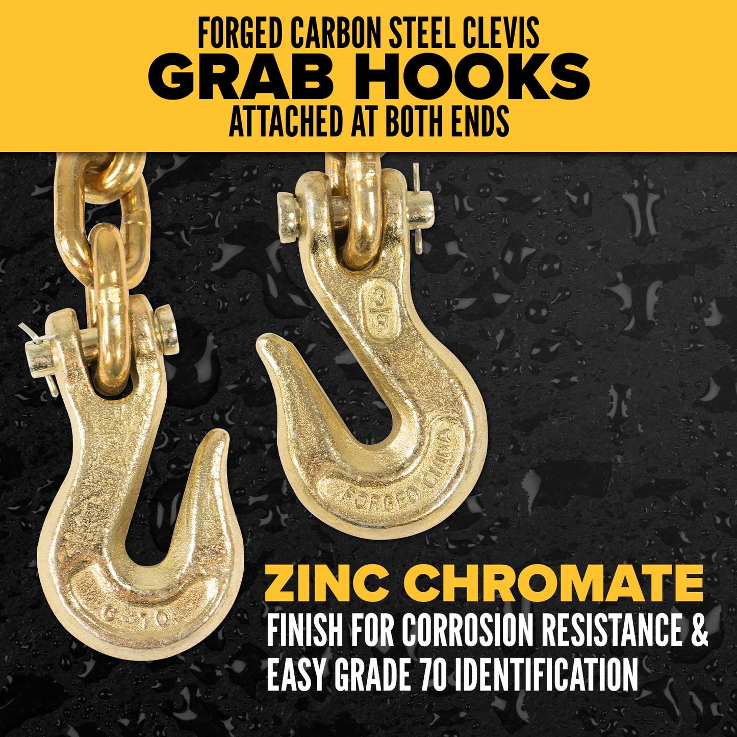 3/8" x 25' Grade 70 Transport Chain with Clevis Grab Hooks | 2-Pack