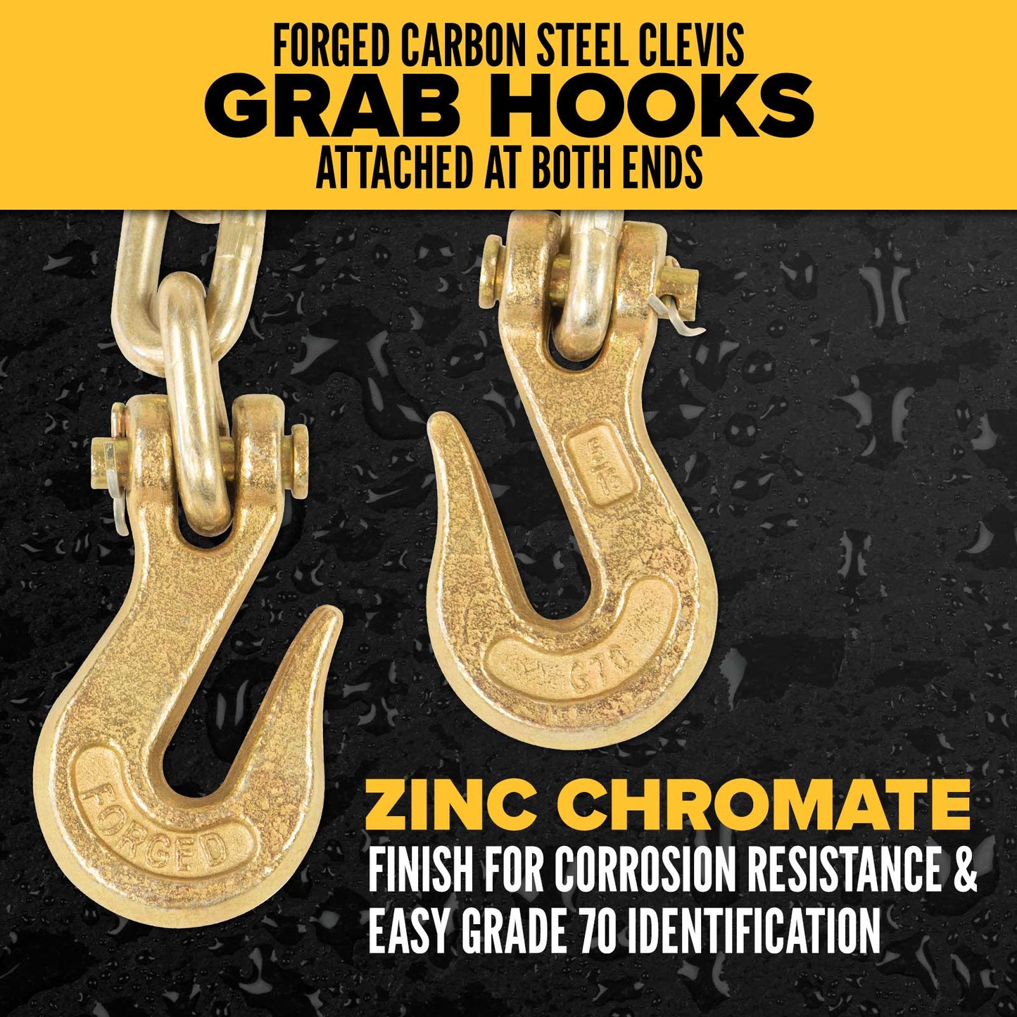5/16" x 25' Grade 70 Transport Chain with Clevis Grab Hooks | 2-Pack