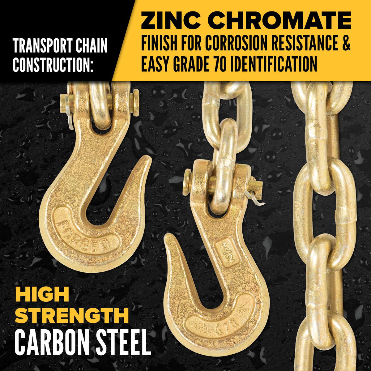 1/2'' x 5' Binder Transport Chain Cargo Flatbed Grade 70 w/Clevis Grab Hooks 1/2'' x 5' Binder Transport Chain Cargo Flatbed Grade 70 w/Clevis Grab Hooks