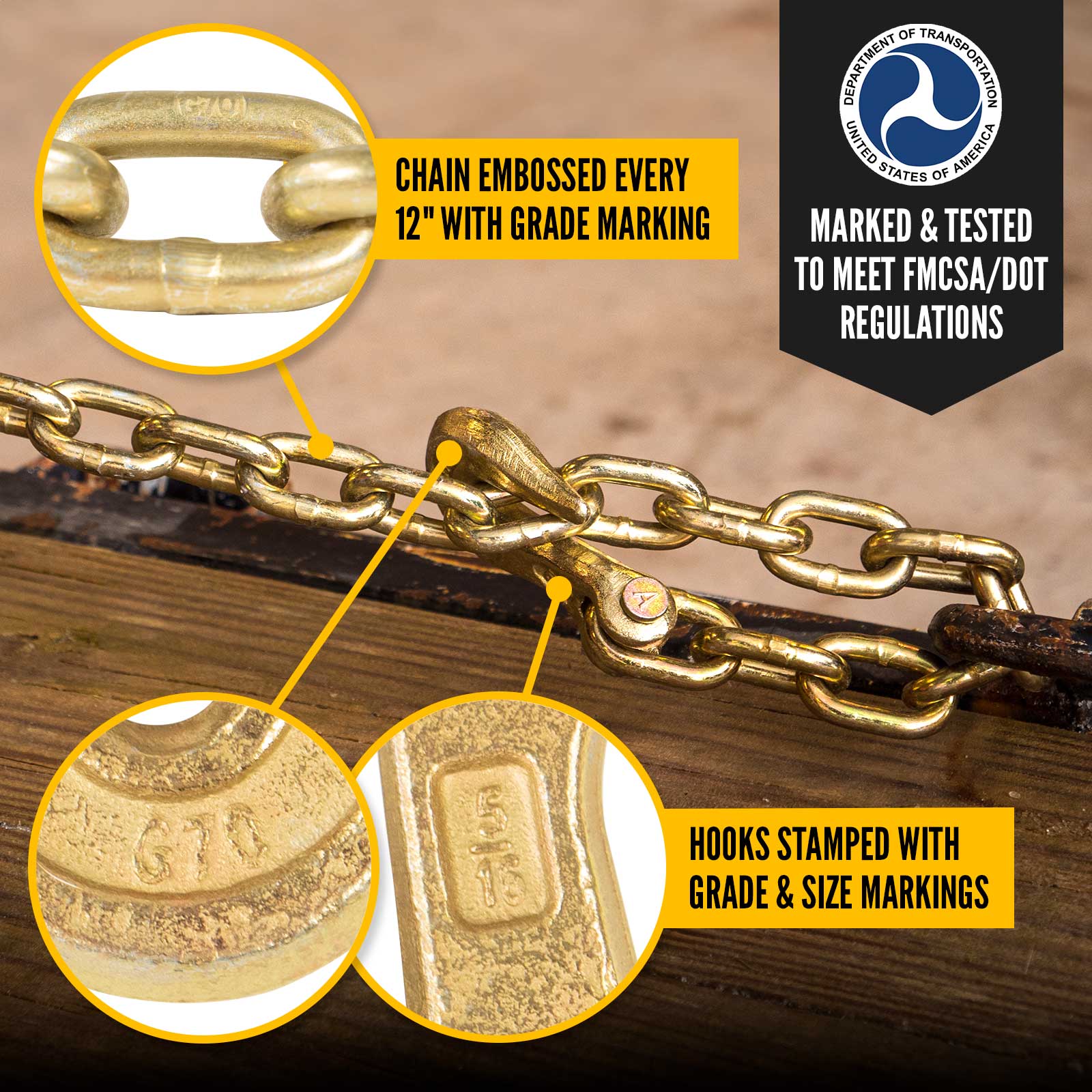 8/0 X 36" Inch Trailer Safety Chain With Safety S-Hook Latch | Tagged & Certified | Professional Quality | (1 Pair) Grade 30 Zinc Plated