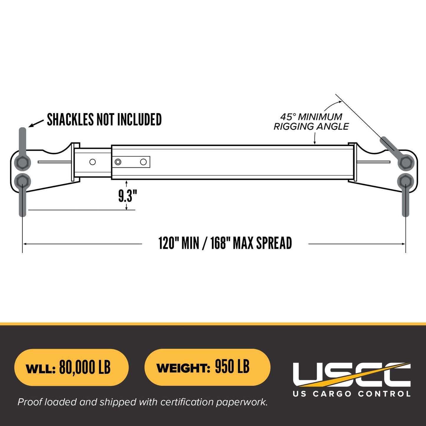 M&W 20135 heavy duty adjustable spreader beam specs