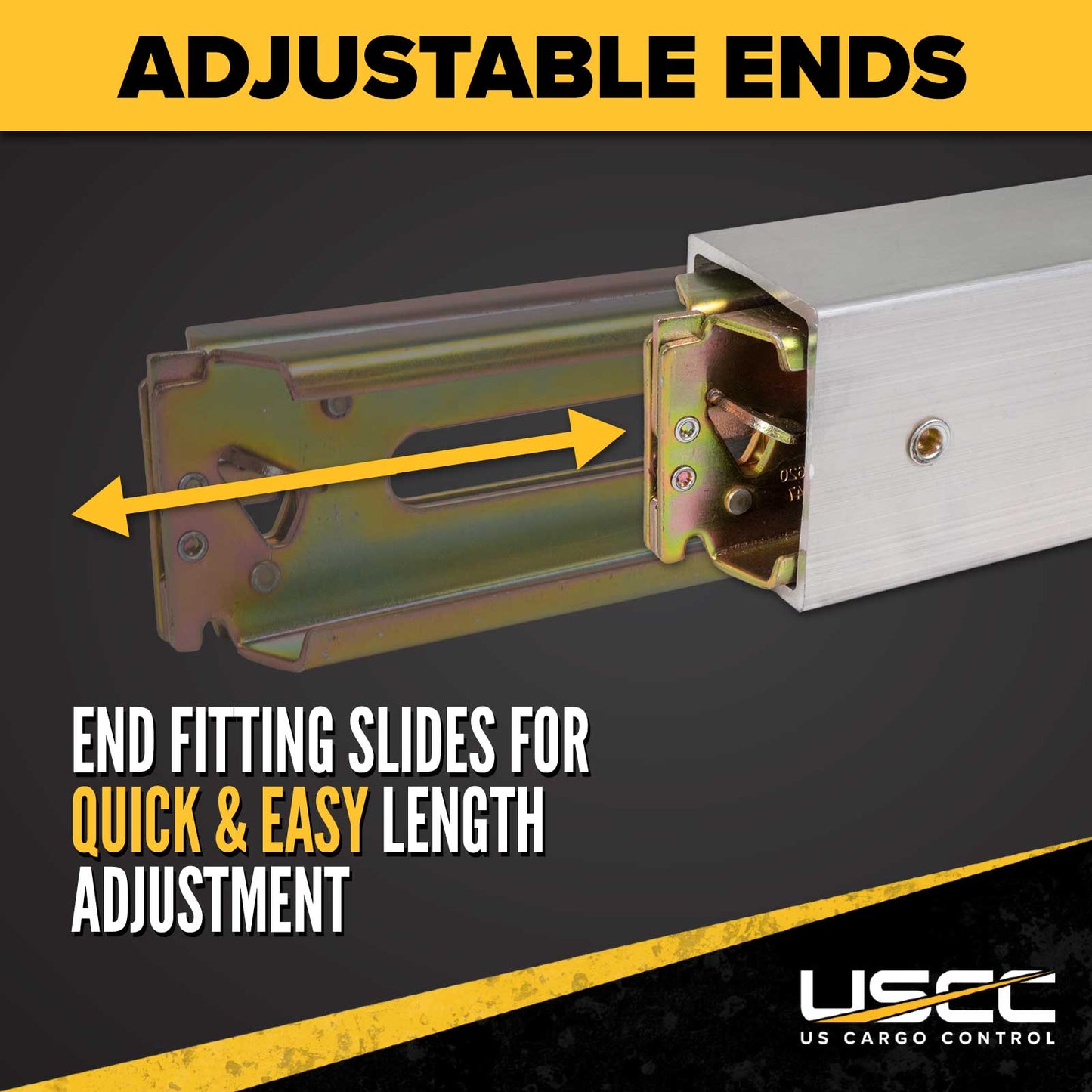 93" - 103" Aluminum E-Track Load Bar with Flat Latch Release - 3,000 lb Capacity
