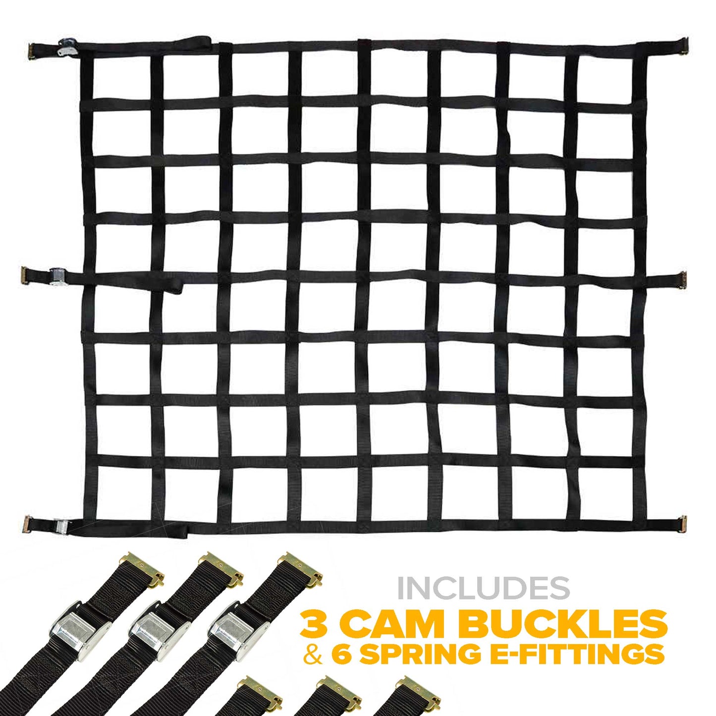 82" x 82" Heavy Duty Cargo Net with Cam Buckles and E-Track Fittings