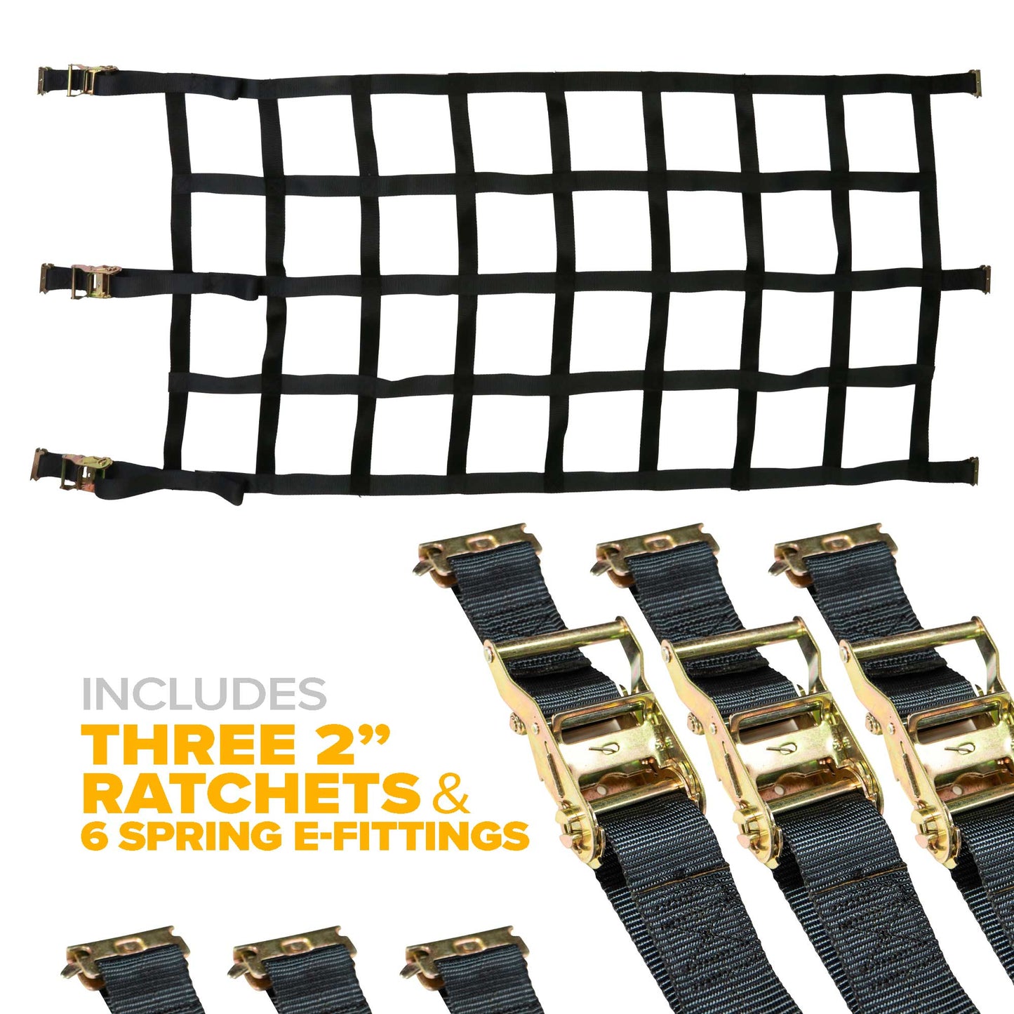 42" x  82" Heavy Duty Cargo Net with Ratchets & E-Track Fittings