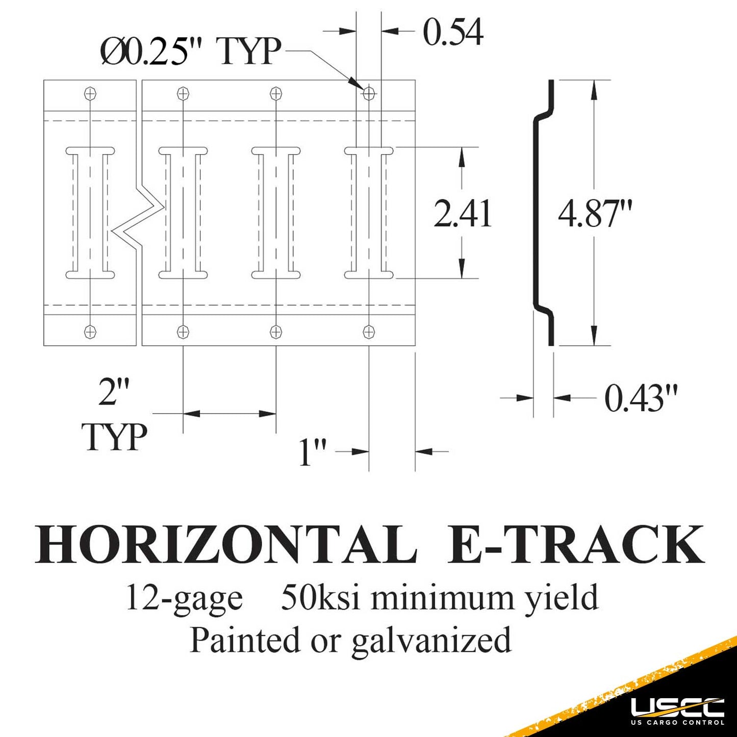 5' Horizontal E-Track- Gray Painted