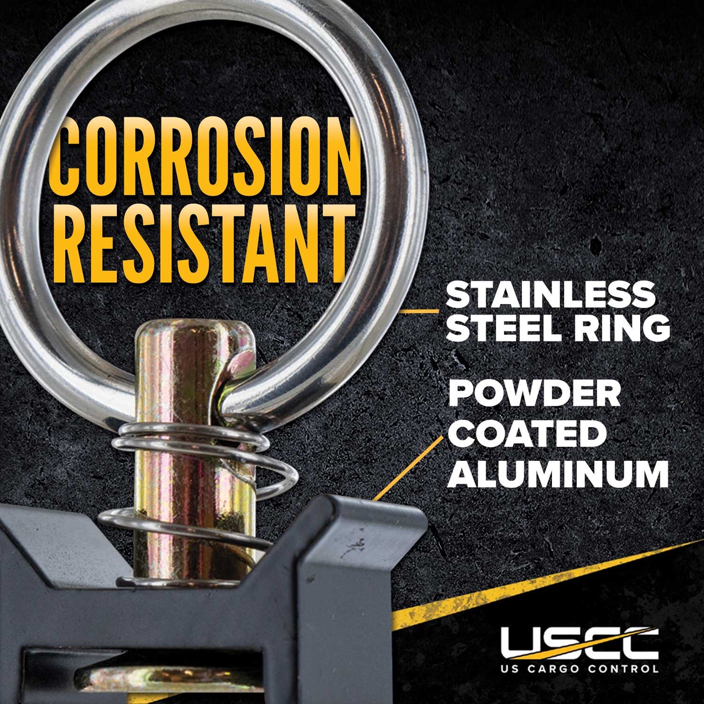 Single Stud L-Track Fitting with Stainless Steel Round Ring - Black | 4,000 lbs. BS