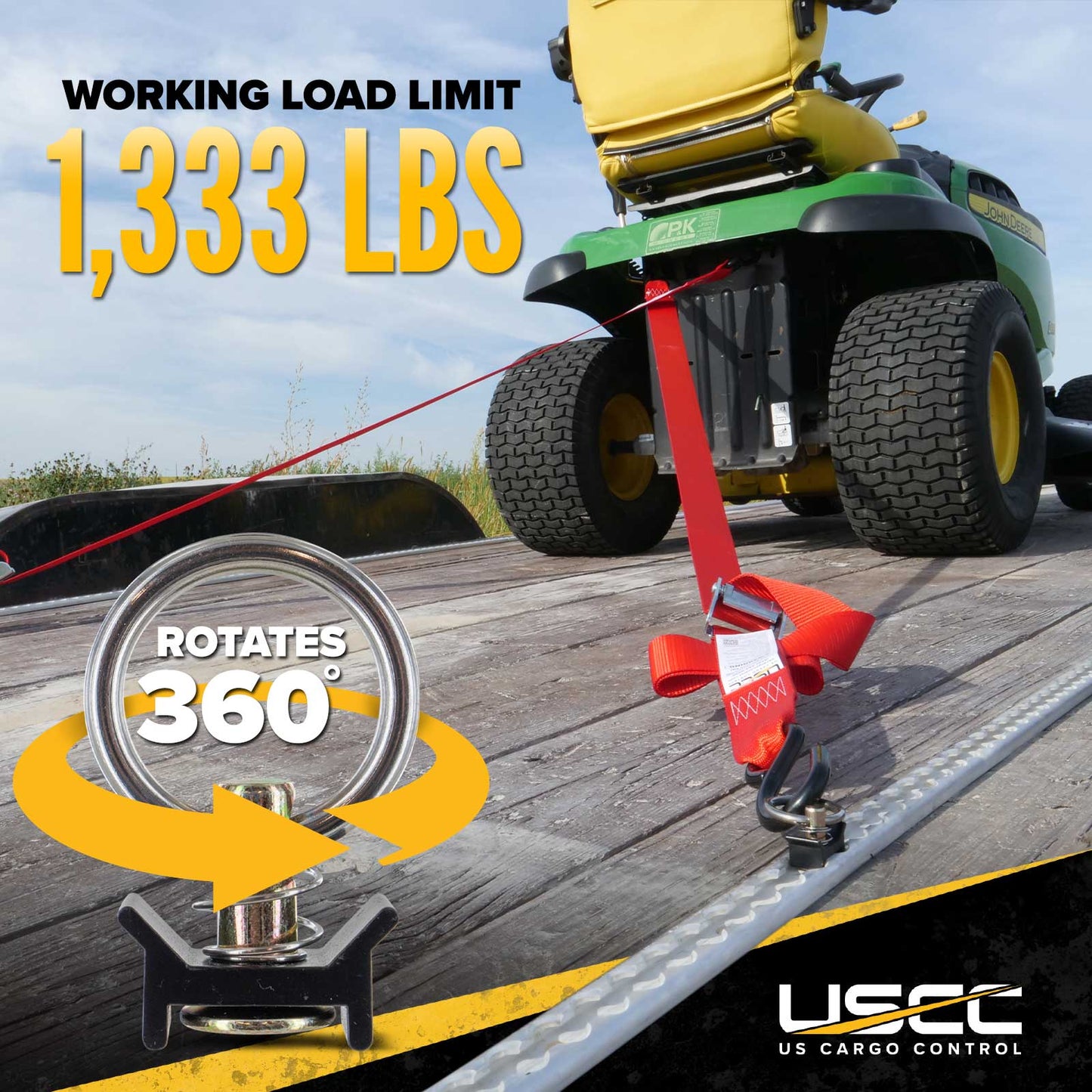 Single Stud L-Track Fitting with Stainless Steel Round Ring - Black | 4,000 lbs. BS