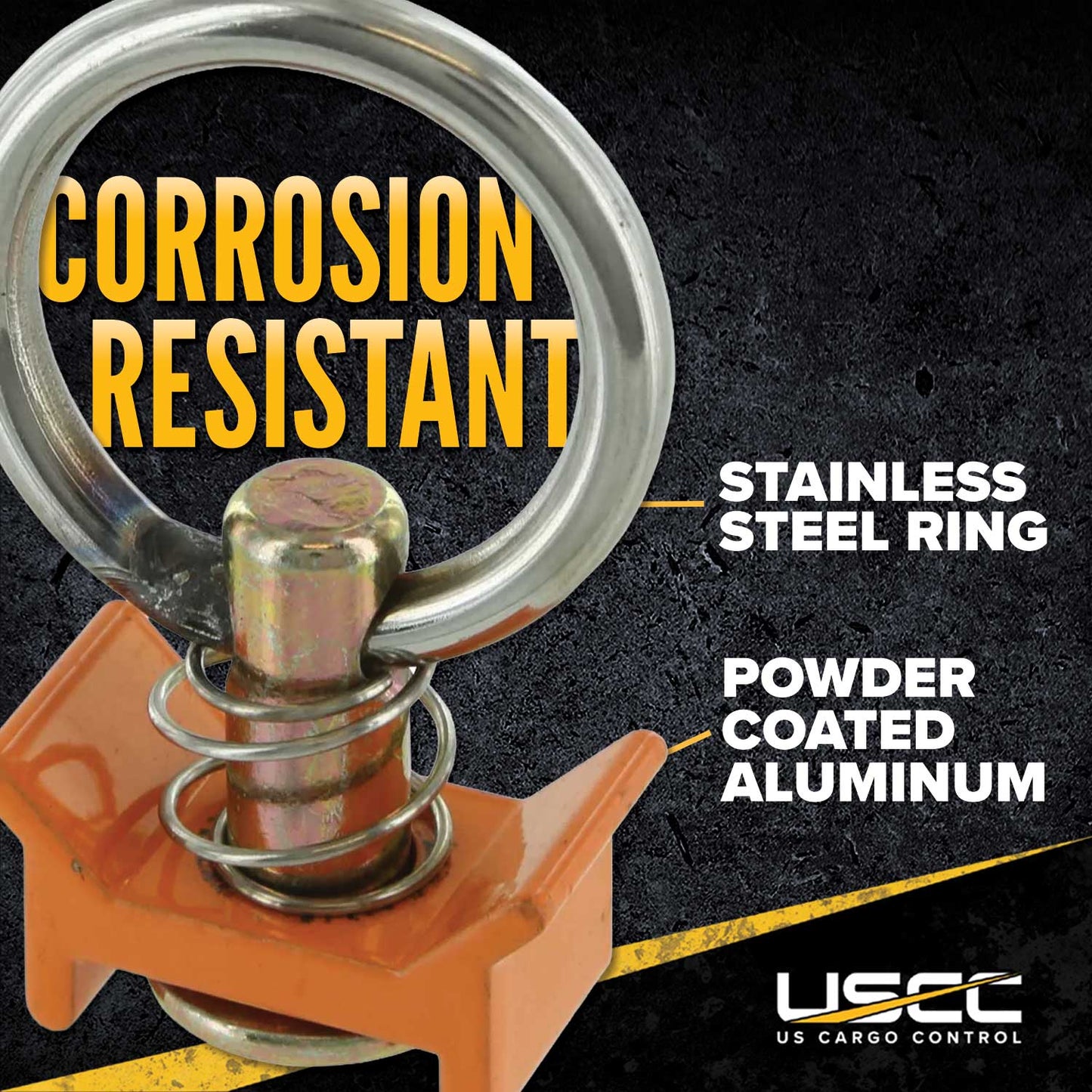 Single Stud L-Track Fitting with Stainless Steel Round Ring - Orange | 4,000 lbs. BS