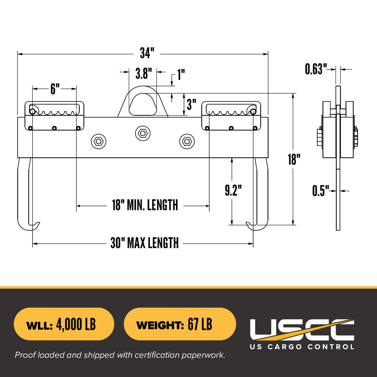 Non-Conductive Lifting Beam -  4,000 Lb. Capacity - 2.5' Max Spread