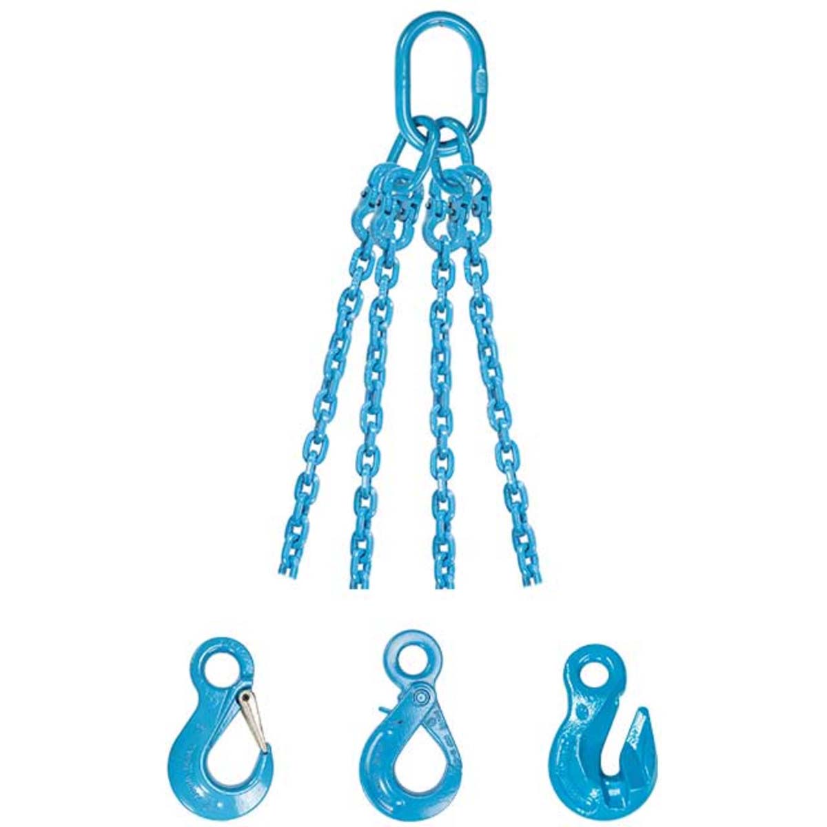 1/2" x 3' - Pewag 4 Leg Chain Sling w/ Sling Hooks - Grade 120