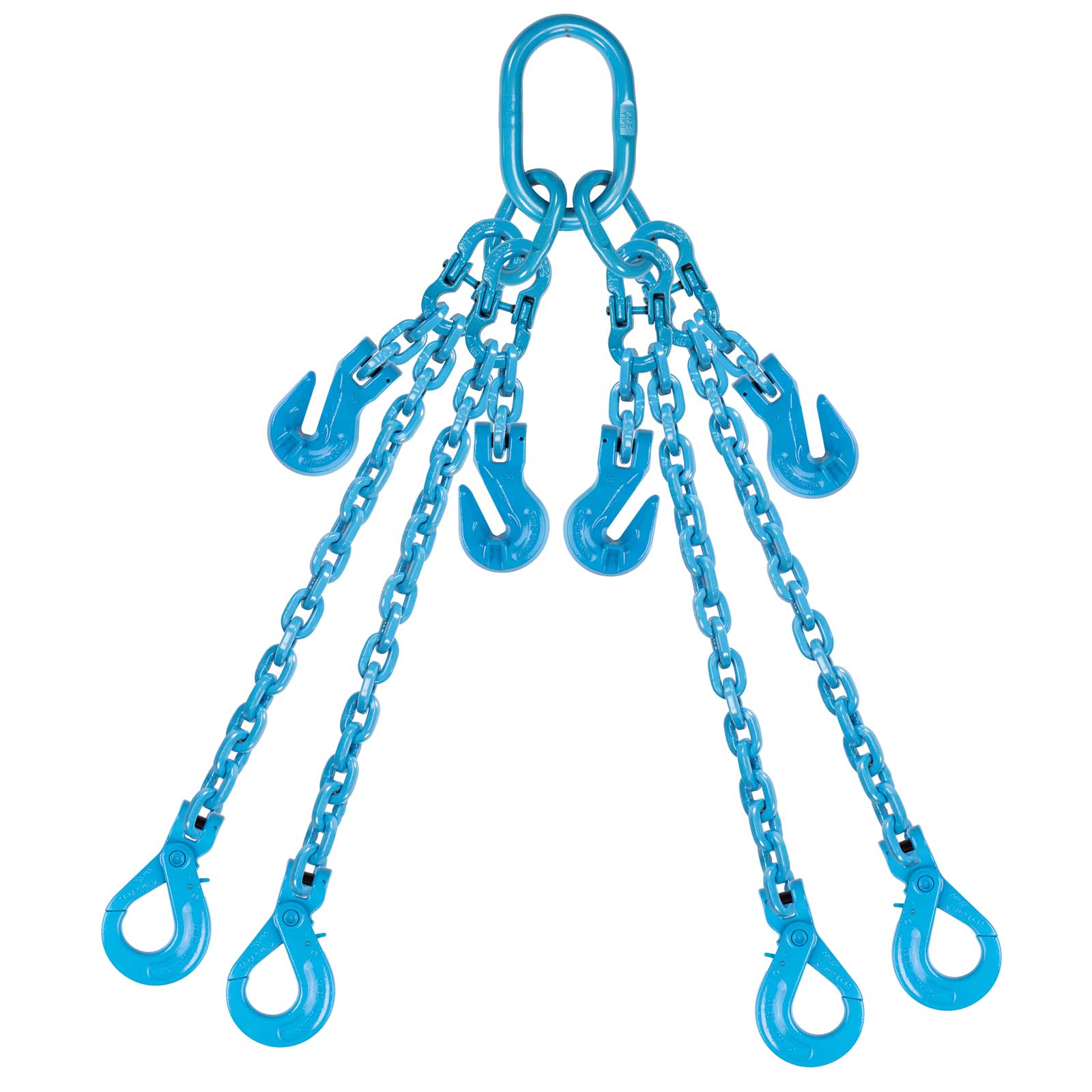 932 inch x 15 foot Pewag Adjustable 4 Leg Chain Sling w SelfLocking Hooks Grade 120
