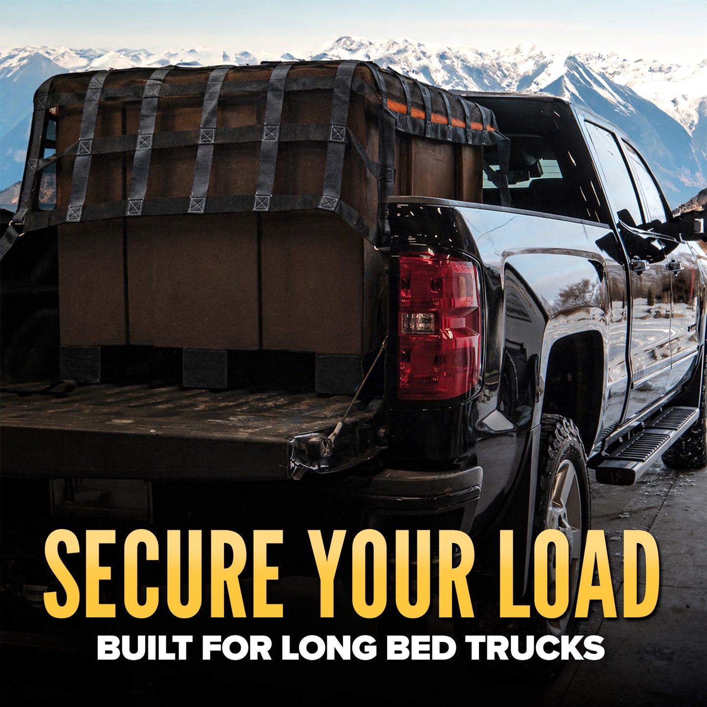 82" x 50" Long Bed Pickup Truck Cargo Net with Mesh Lining | Cam Buckles & S-Hooks