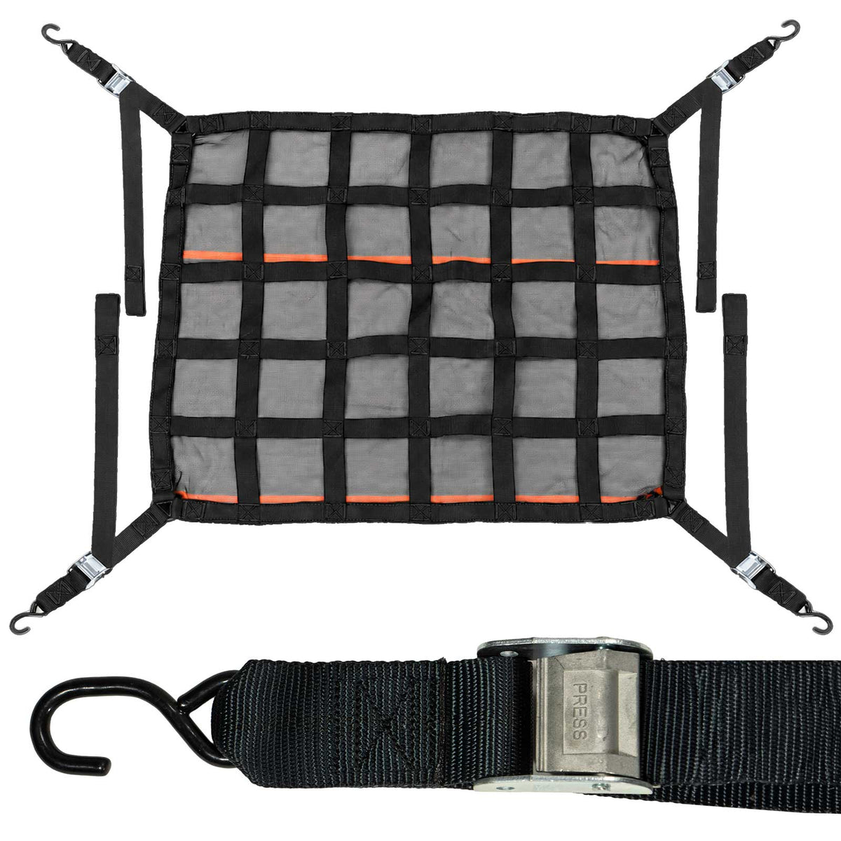 42" x 50" Short Bed Pickup Truck Cargo Net with Mesh Lining | Cam Buckles & S-Hooks