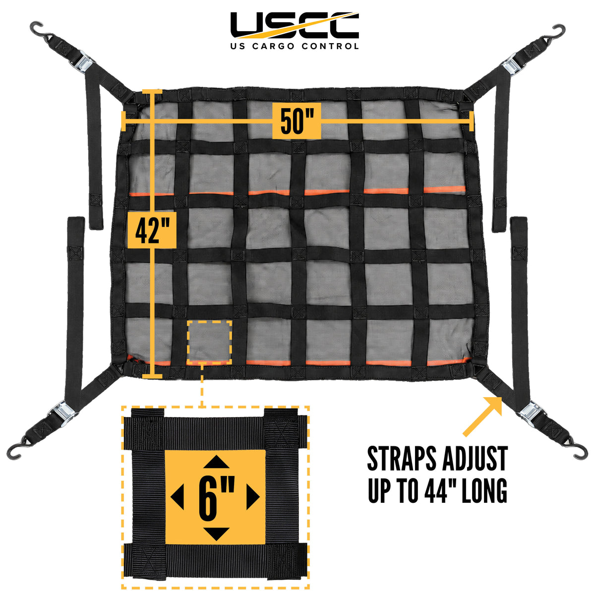 42" x 50" Short Bed Pickup Truck Cargo Net with Mesh Lining | Cam Buckles & S-Hooks