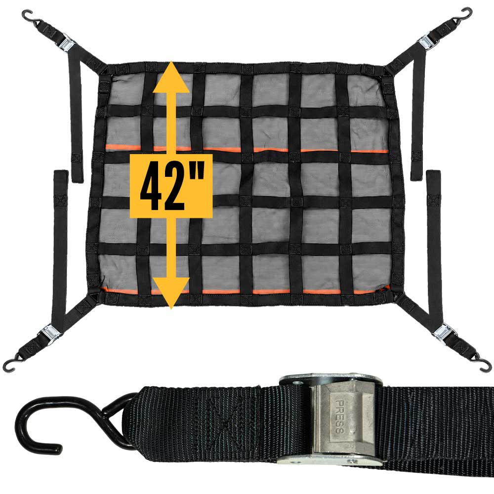 42" x 50" Short Bed Pickup Truck Cargo Net with Mesh Lining | Cam Buckles & S-Hooks