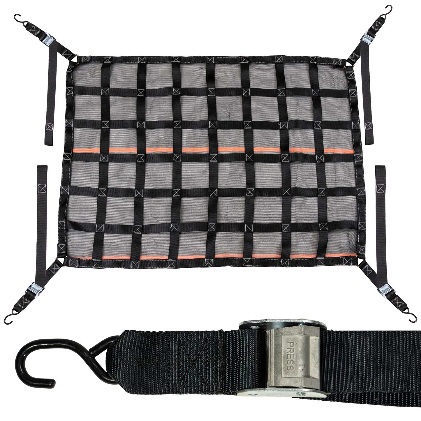 66" x 50" Standard Bed Pickup Truck Cargo Net with Mesh Lining | Cam Buckles & S-Hooks
