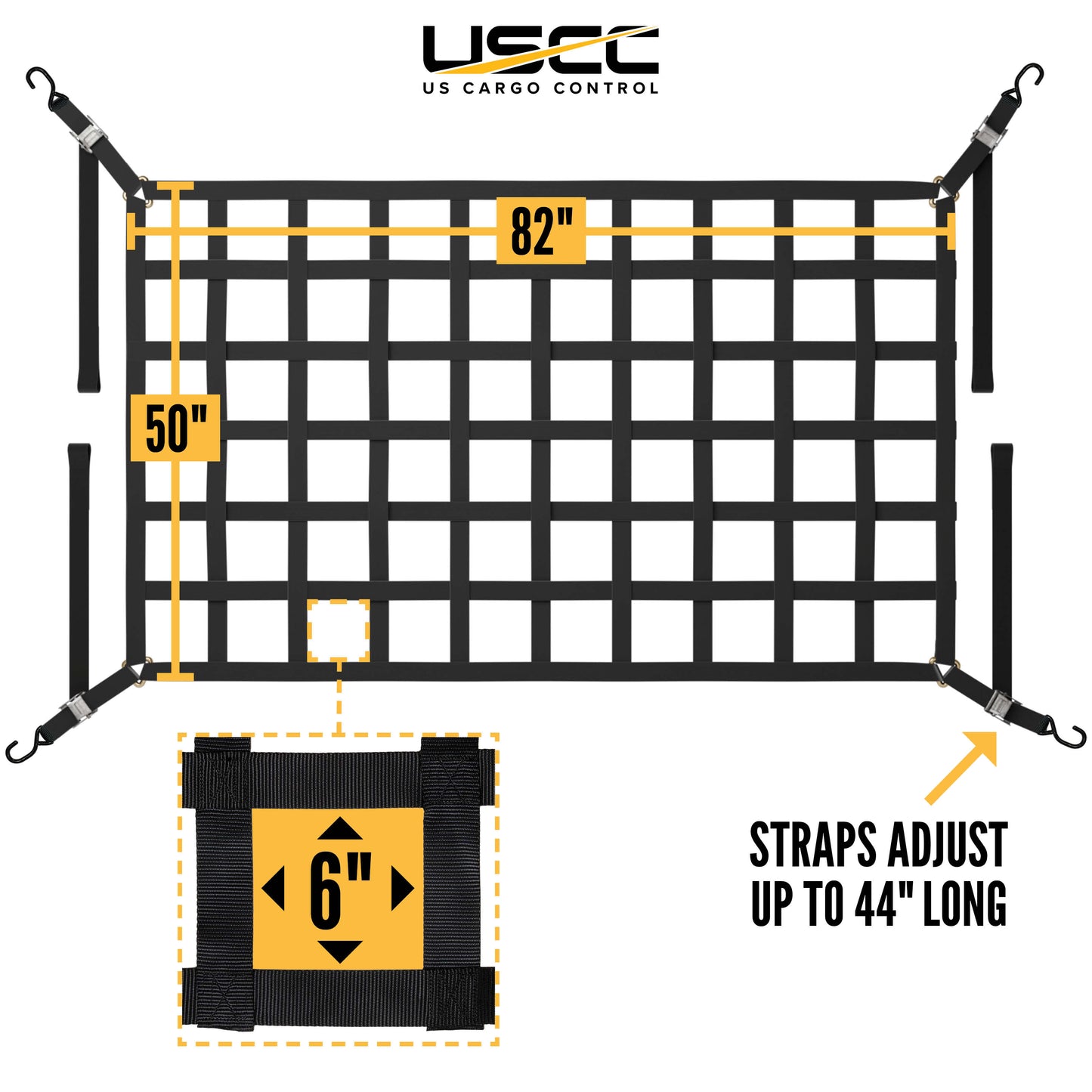 82" x 50" Long Bed Pickup Truck Cargo Net with Cam Buckles & S-Hooks