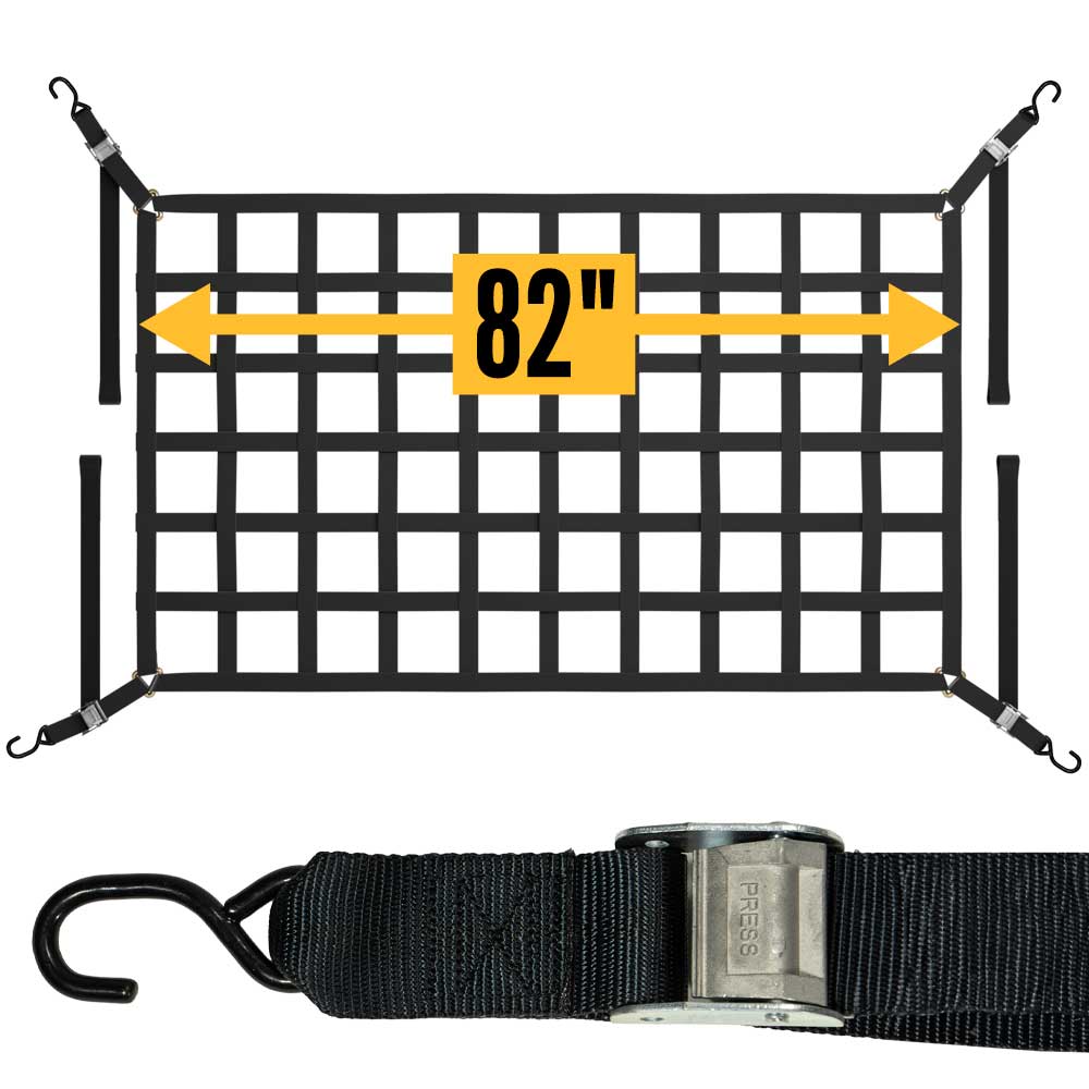 82" x 50" Long Bed Pickup Truck Cargo Net with Cam Buckles & S-Hooks