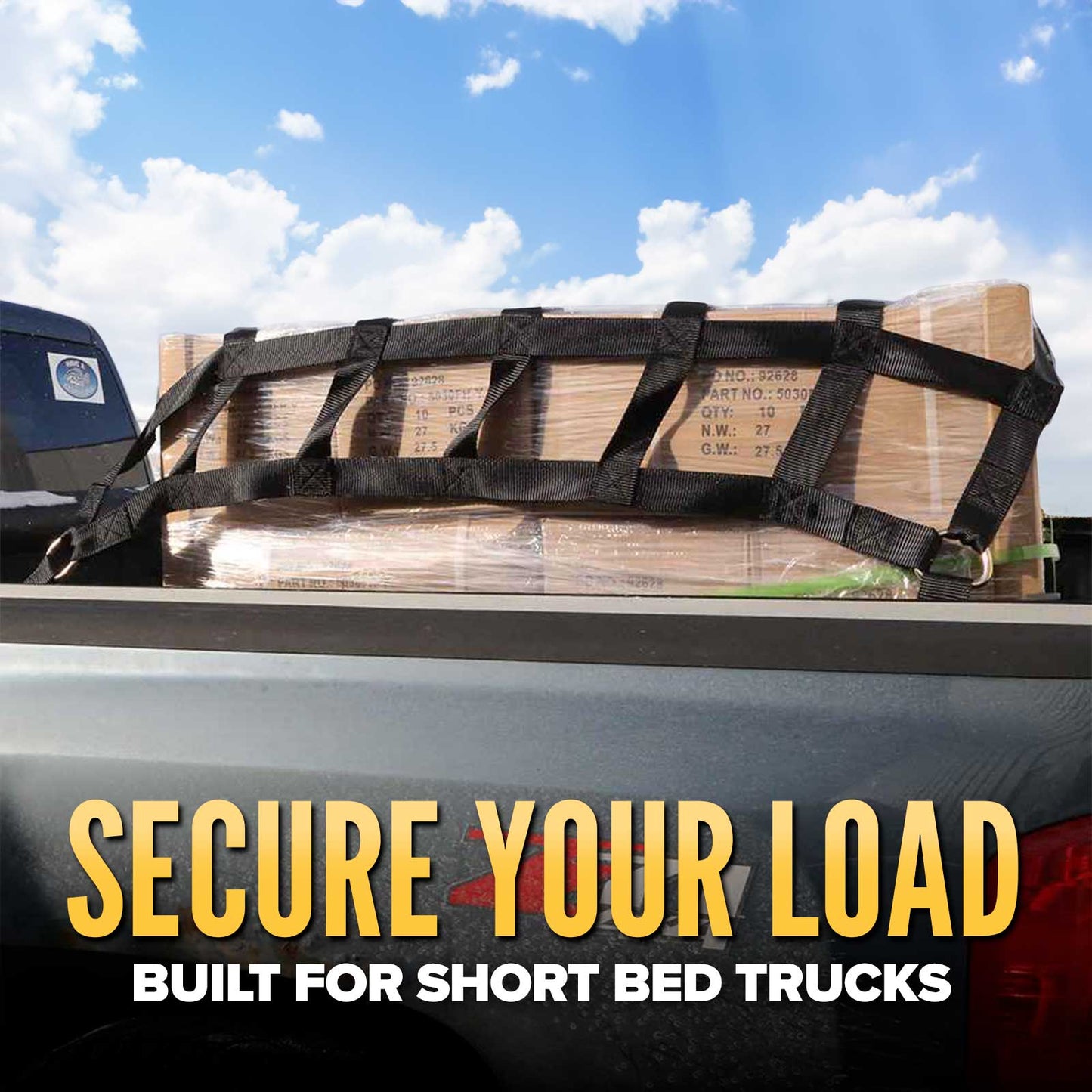 42" x 50" Short Bed Pickup Truck Cargo Net with Cam Buckles & S-Hooks