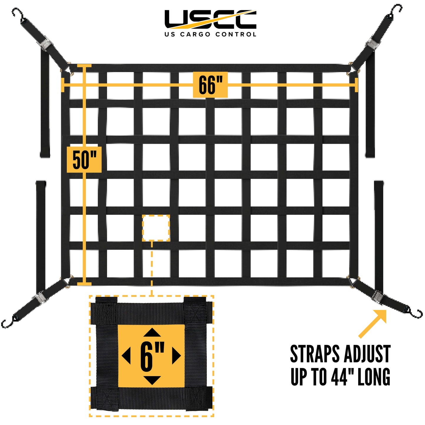 66" x 50" Standard Bed Pickup Truck Cargo Net with Cam Buckles & S-Hooks