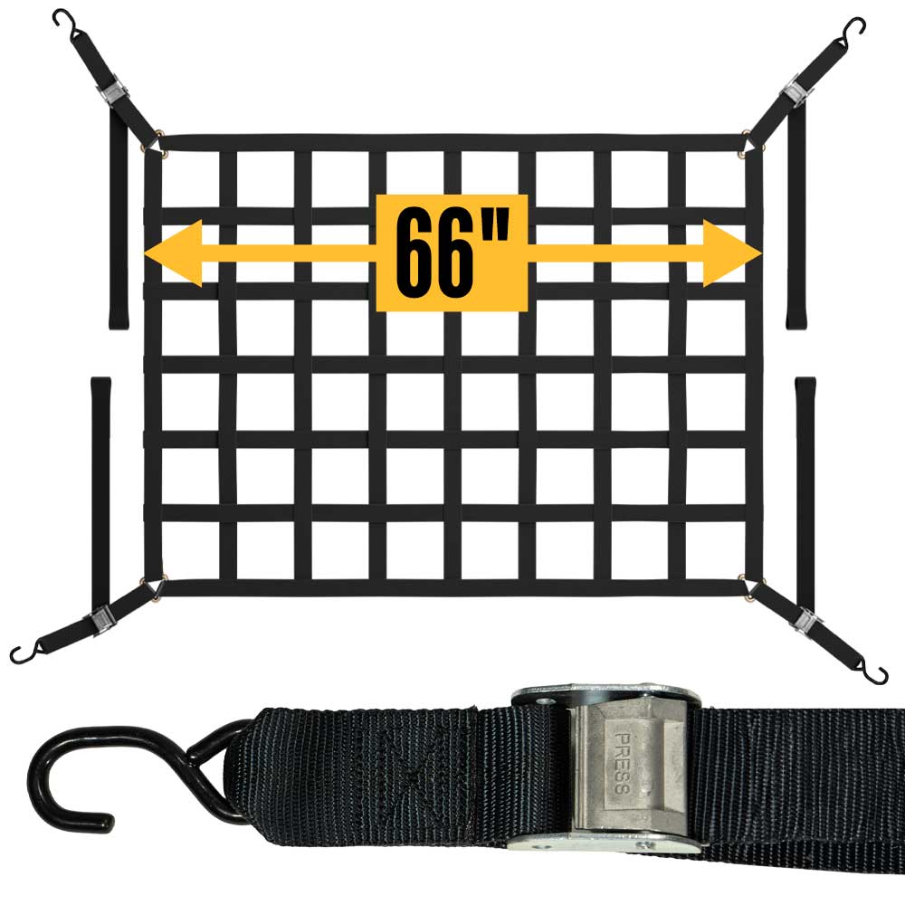 66" x 50" Standard Bed Pickup Truck Cargo Net with Cam Buckles & S-Hooks