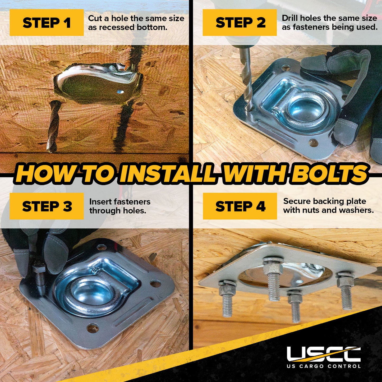 Bolt-On Recessed D-Ring Kit with Backing Plate - 5,000 lbs. BS
