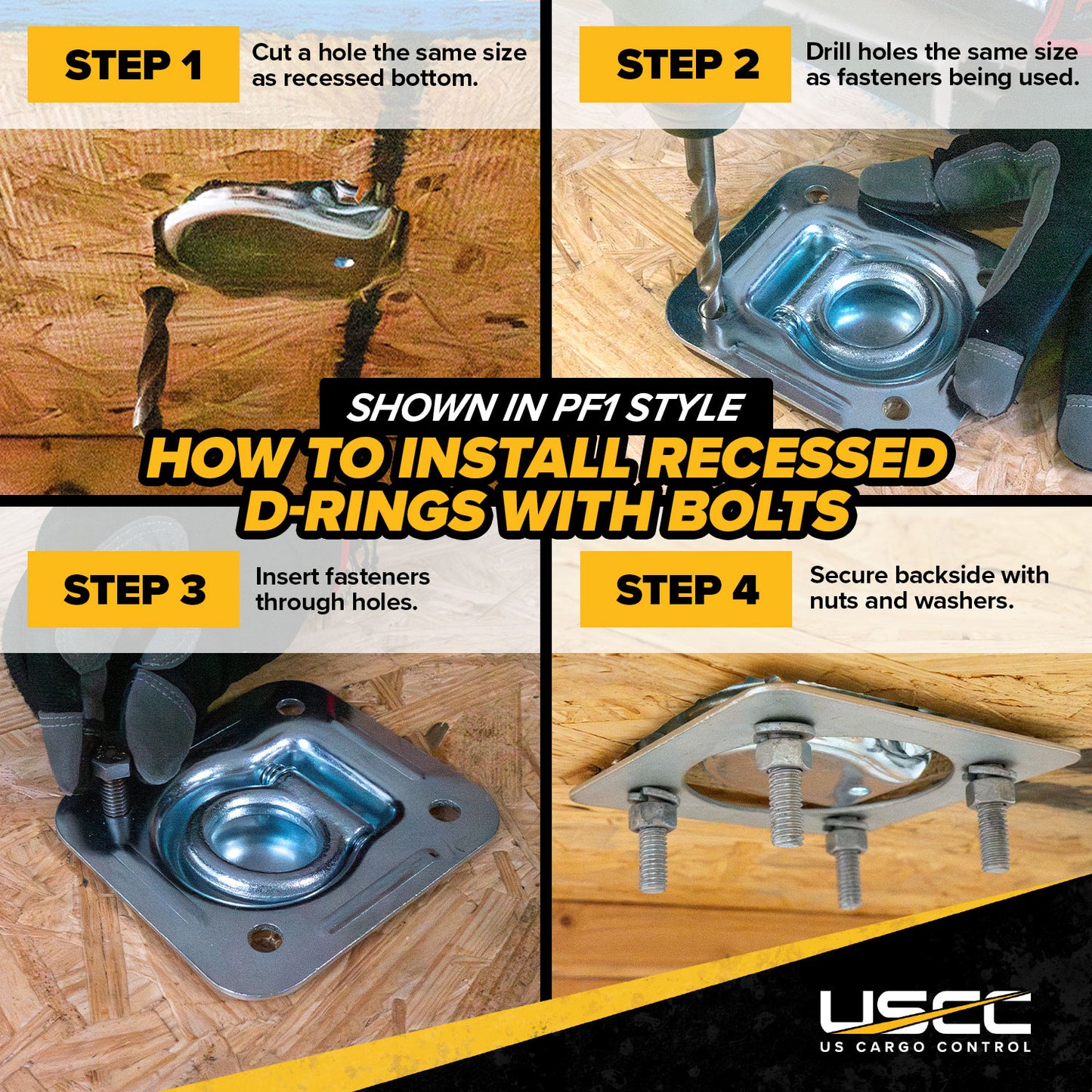 Bolt-On Recessed Swivel D-Ring Kit with Backing Plate - 6,000 lbs. BS