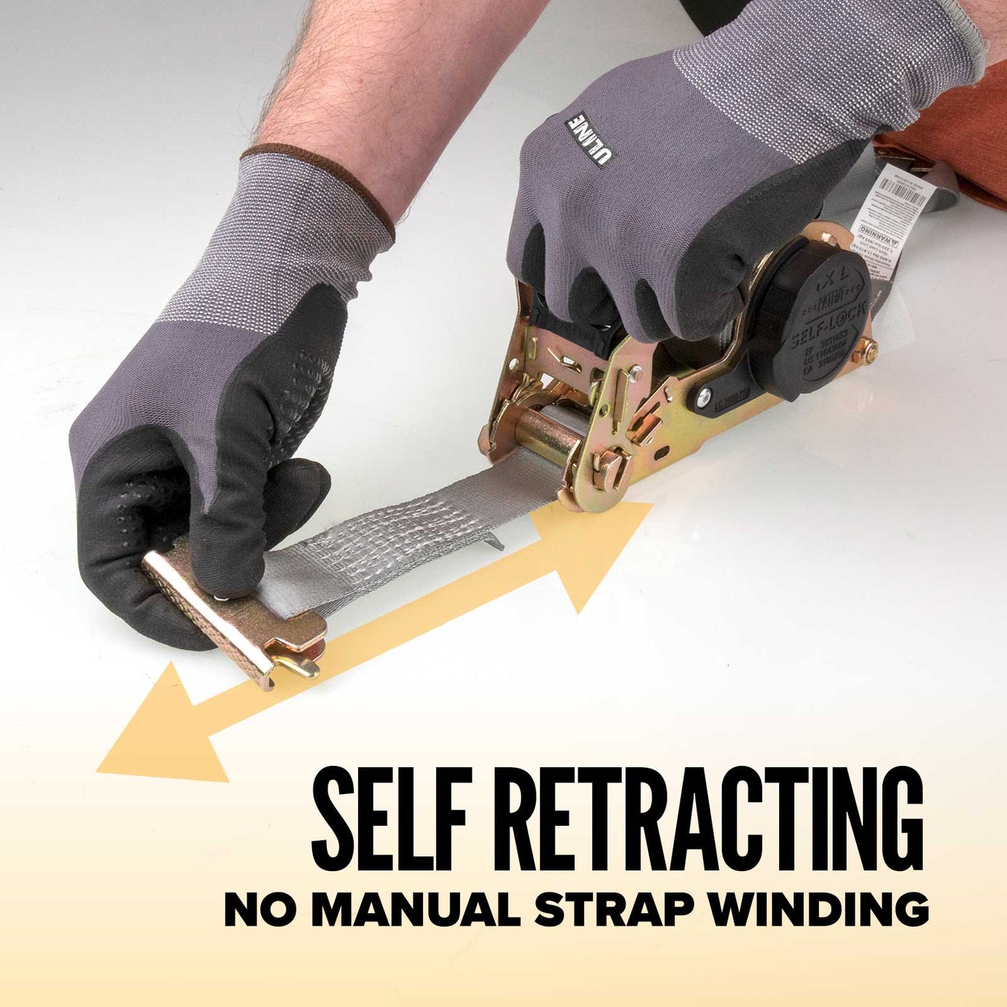 1.5” x 16’ Retractable Strap with Spring E-Fittings - 4,000 lbs. BS