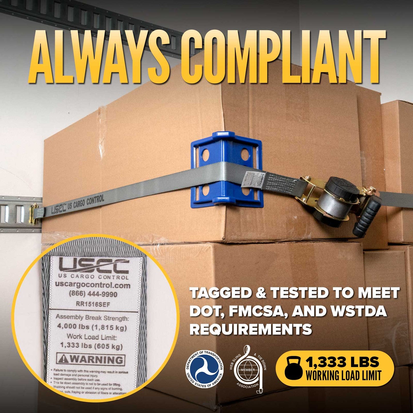 1.5” x 16’ Retractable Strap with Spring E-Fittings - 4,000 lbs. BS