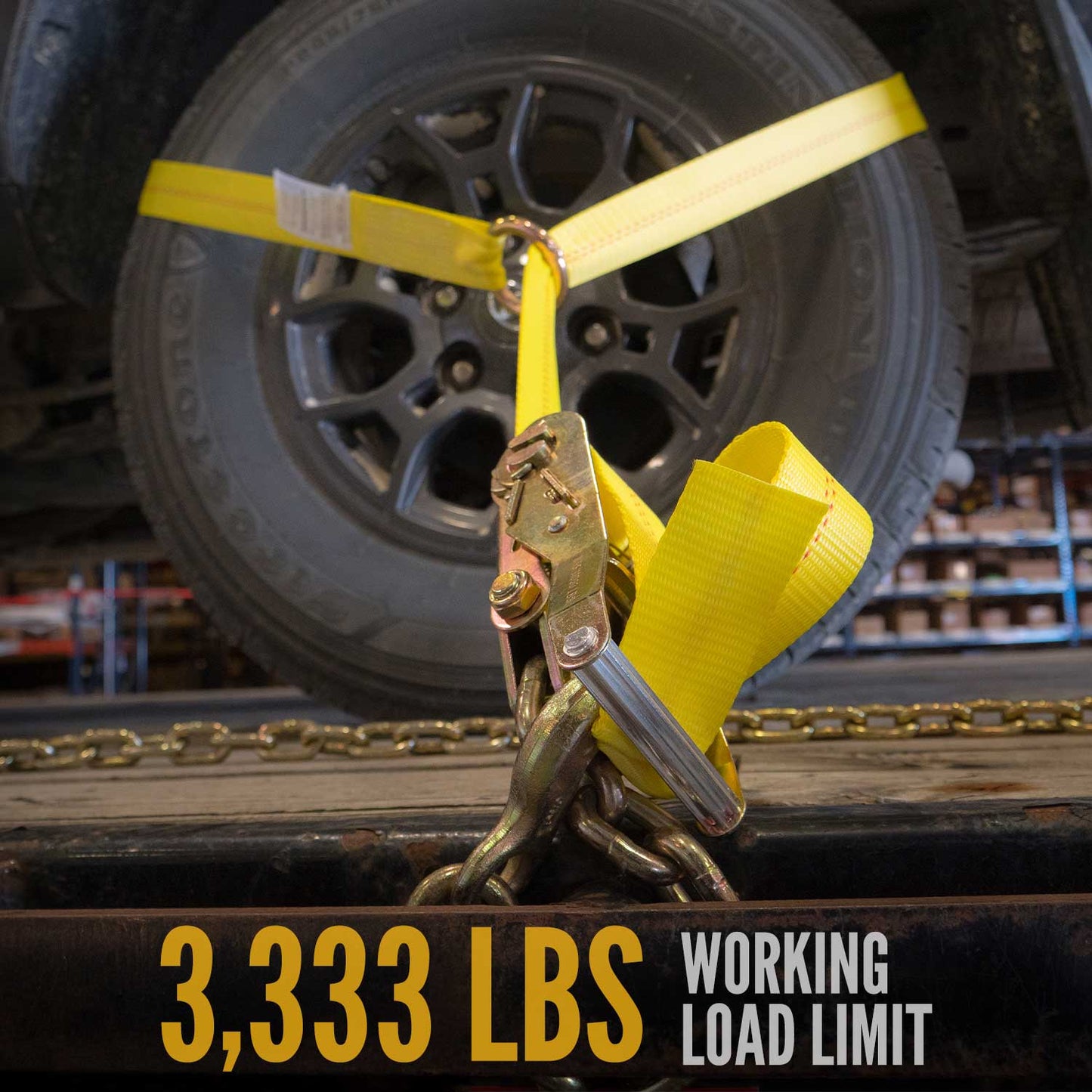 Side Mount Wheel Net with Ratchet and Chain Extension | 2' Cordura Wear Sleeve Included