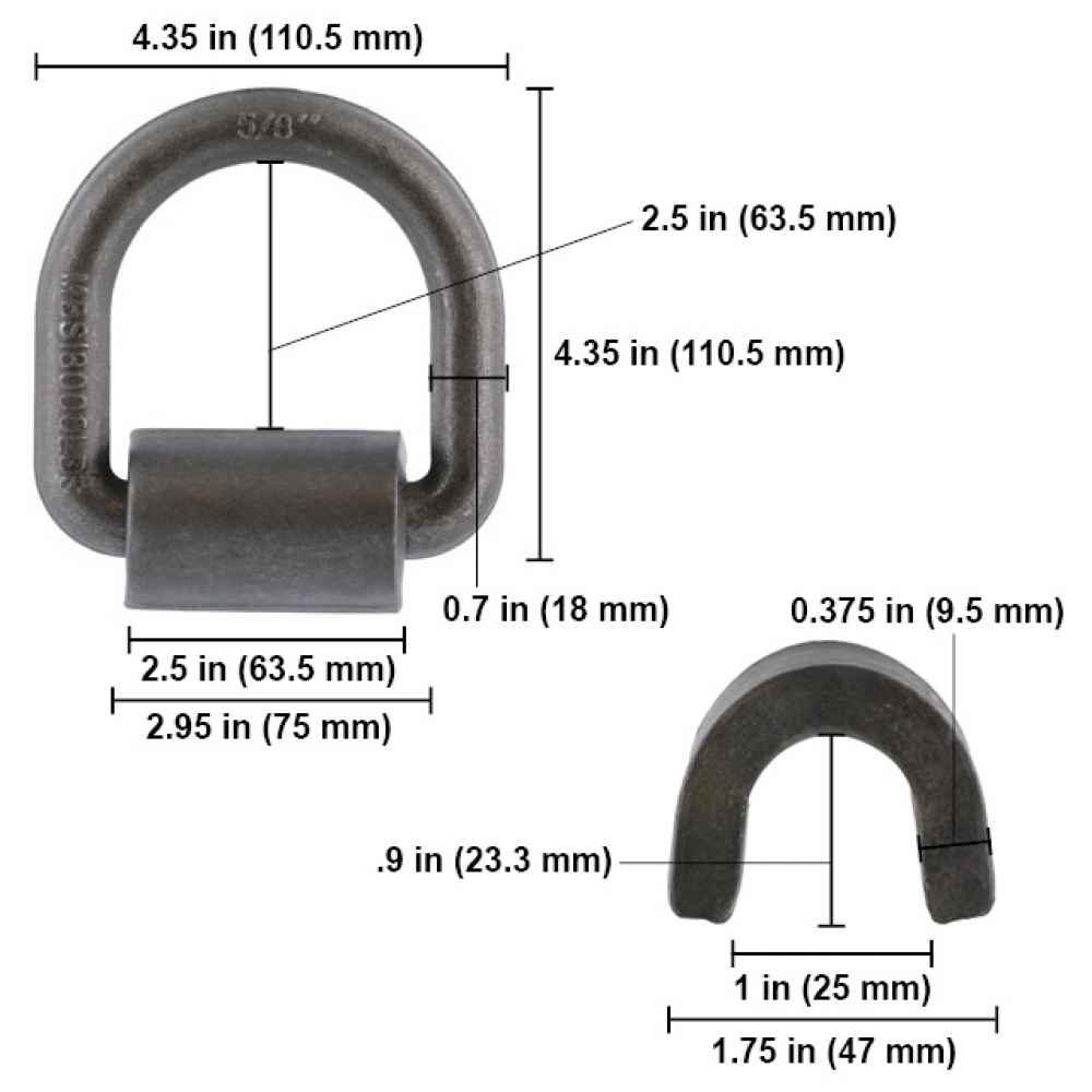 Heavy-Duty Forged D-Ring, 5/8 Diameter with Weld-On Bracket - Import