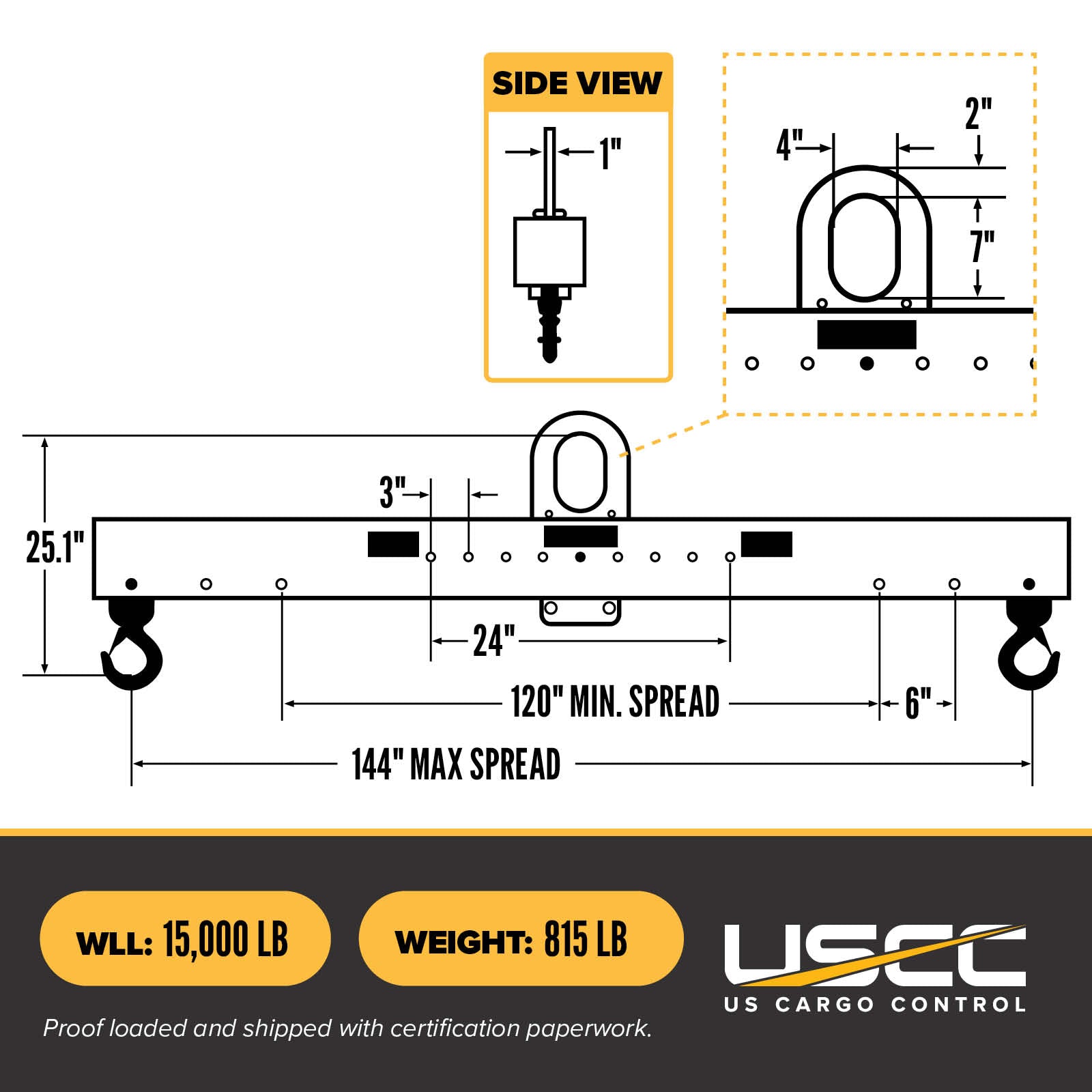 M&W 16421 standard adjustable lifting beam w/ swivel hooks specs