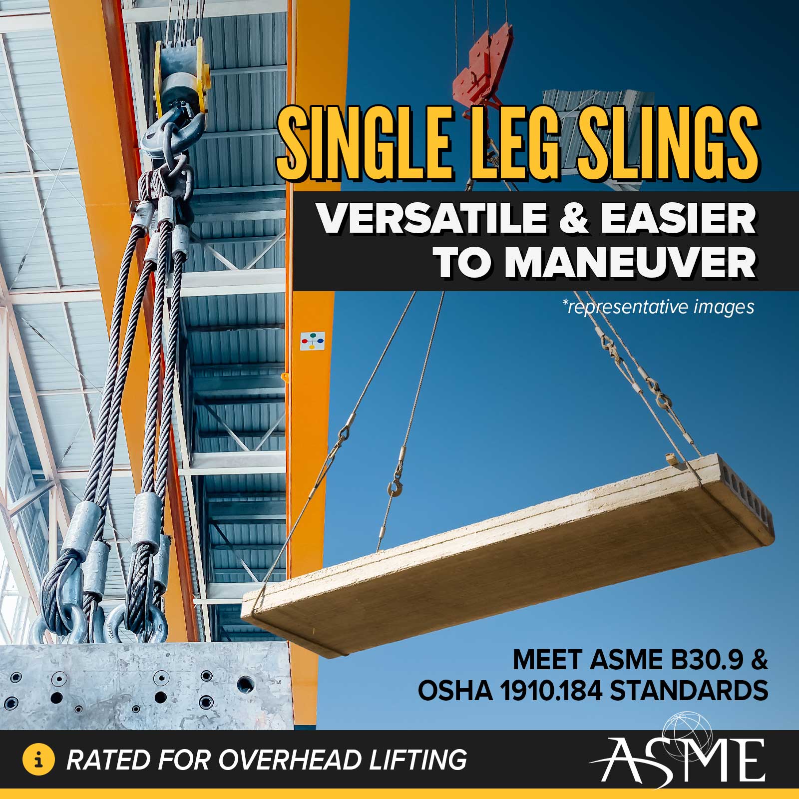 4' 1/4" single leg wire rope slings are versatile and meet all standards
