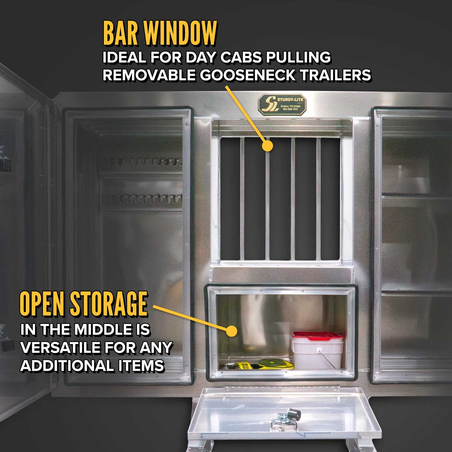 68" x 80" 3-Door Split Enclosed Headache Rack | Bar Window | Straight Frame Mounting Kit