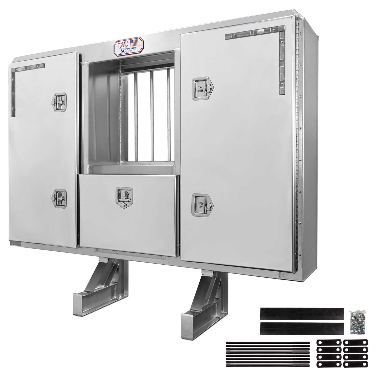 68" x 80" 3-Door Split Enclosed Headache Rack | Bar Window | Straight Frame Mounting Kit