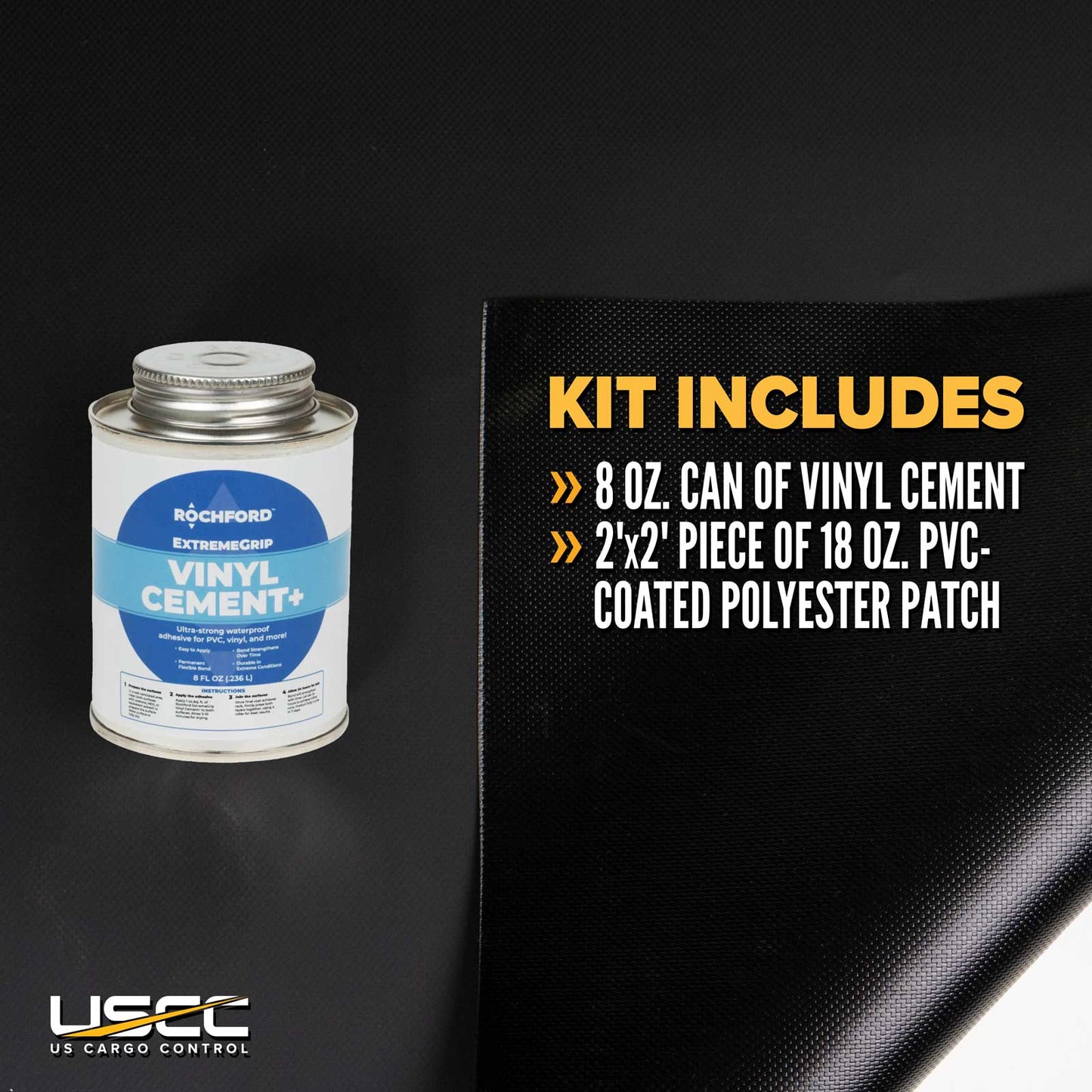 Tarp Repair Kit: 2'x2' Black Tarp Patch and Vinyl Cement