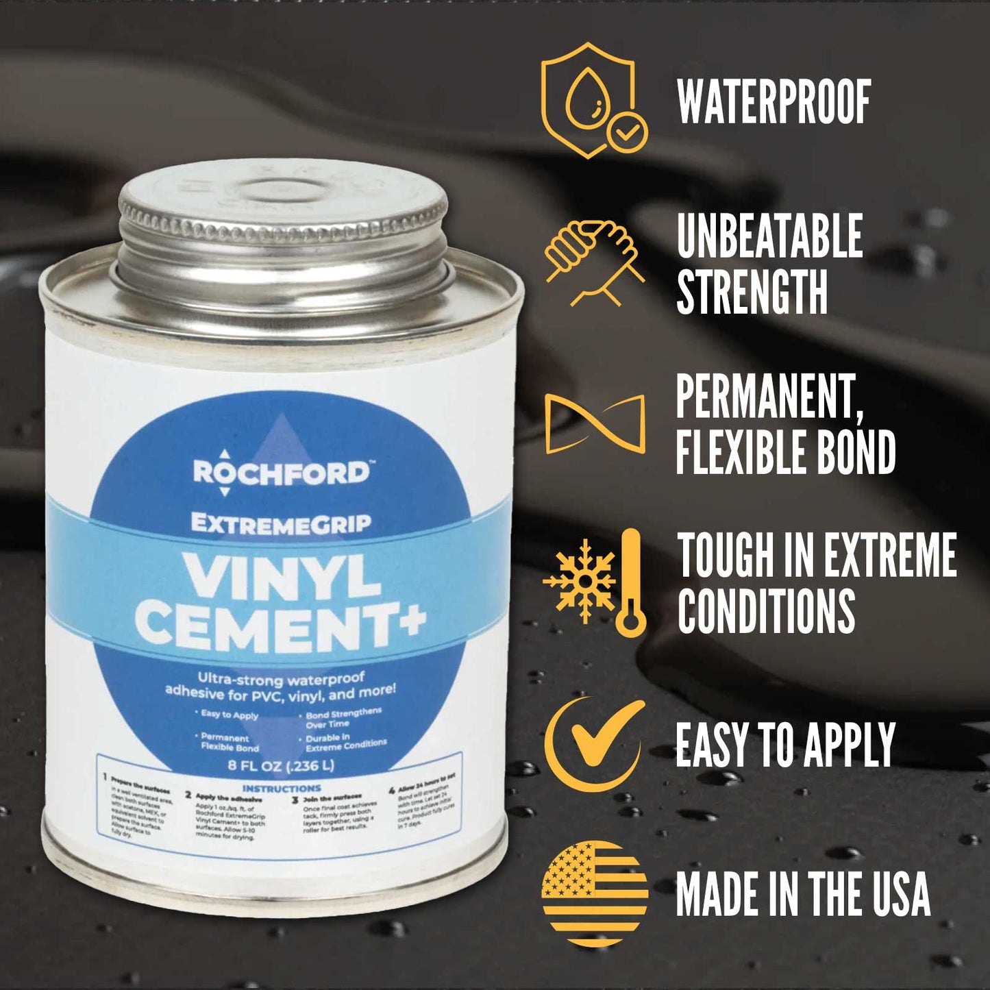 Tarp Repair Kit: 2'x2' Black Tarp Patch and Vinyl Cement