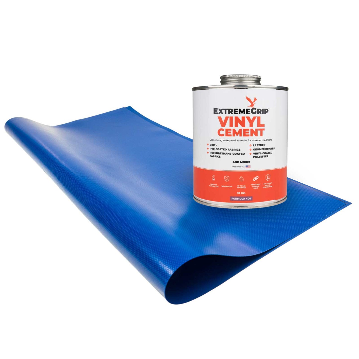 Pro Tarp Repair Kit: Four 2'x2' Blue Tarp Patches and 32 oz. Vinyl Cement